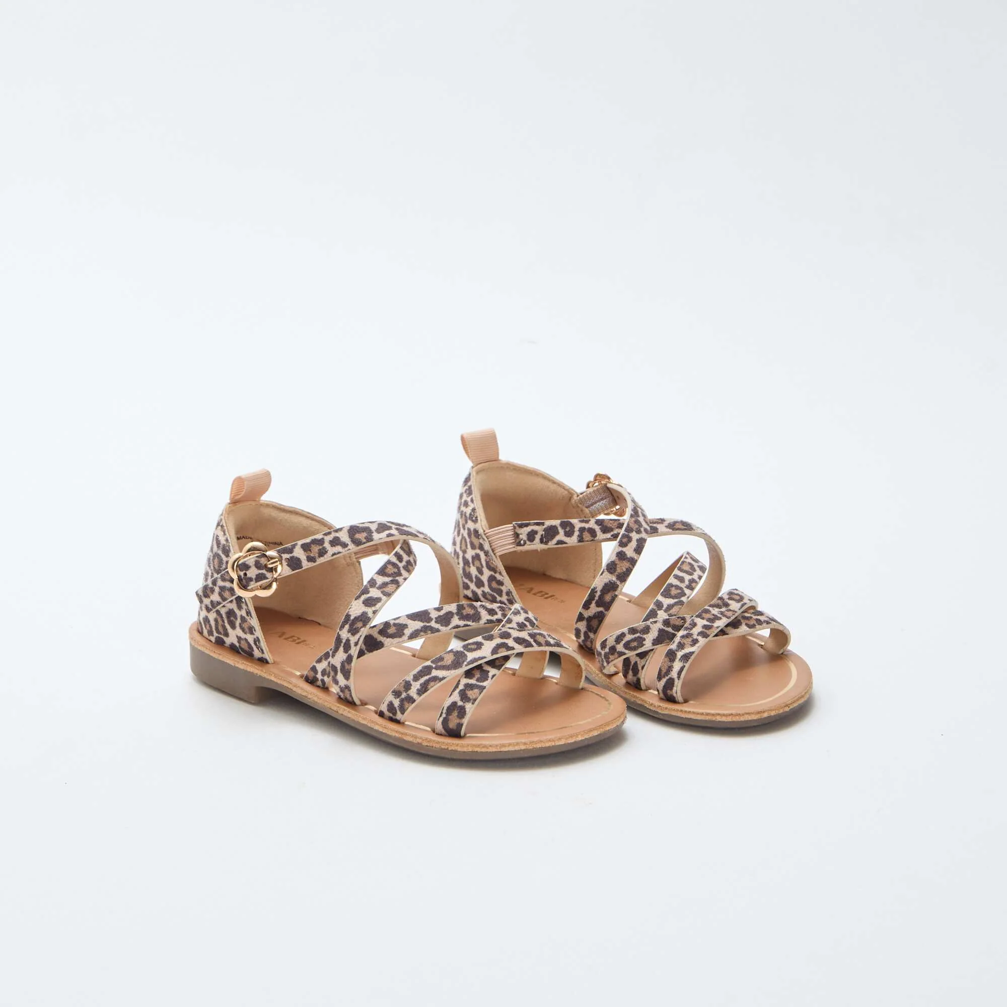 Sandales plates avec brides à motif léopard BROWN