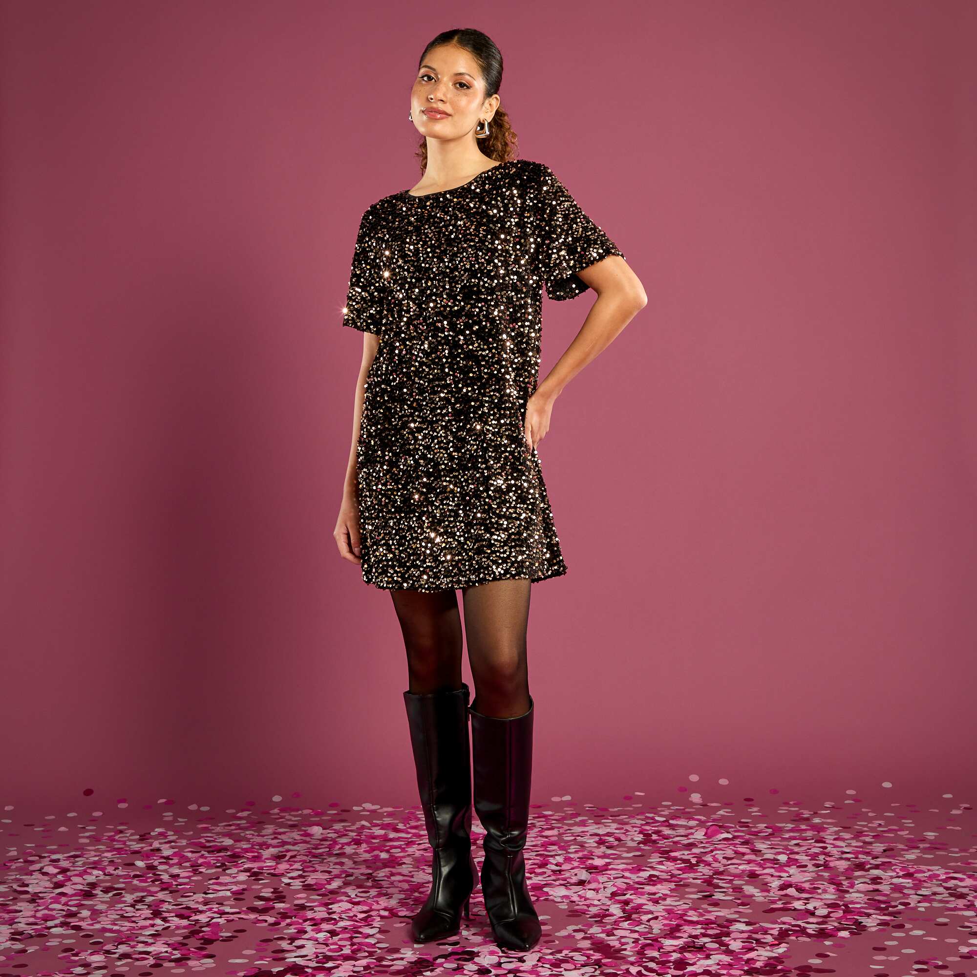 Sequin Dress with Tie Back YELLOW