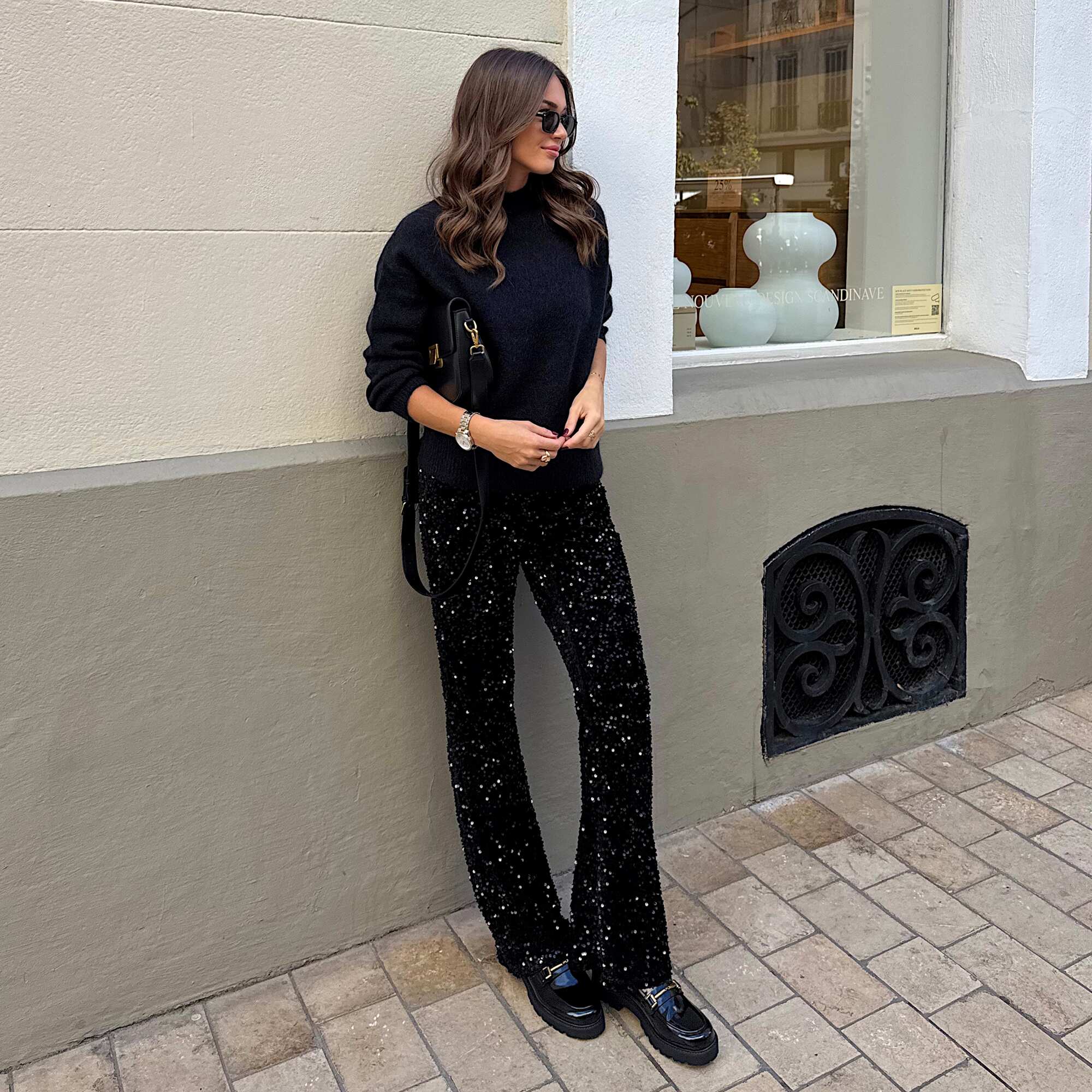 Sequin Flare Pants BLACK - Image 2