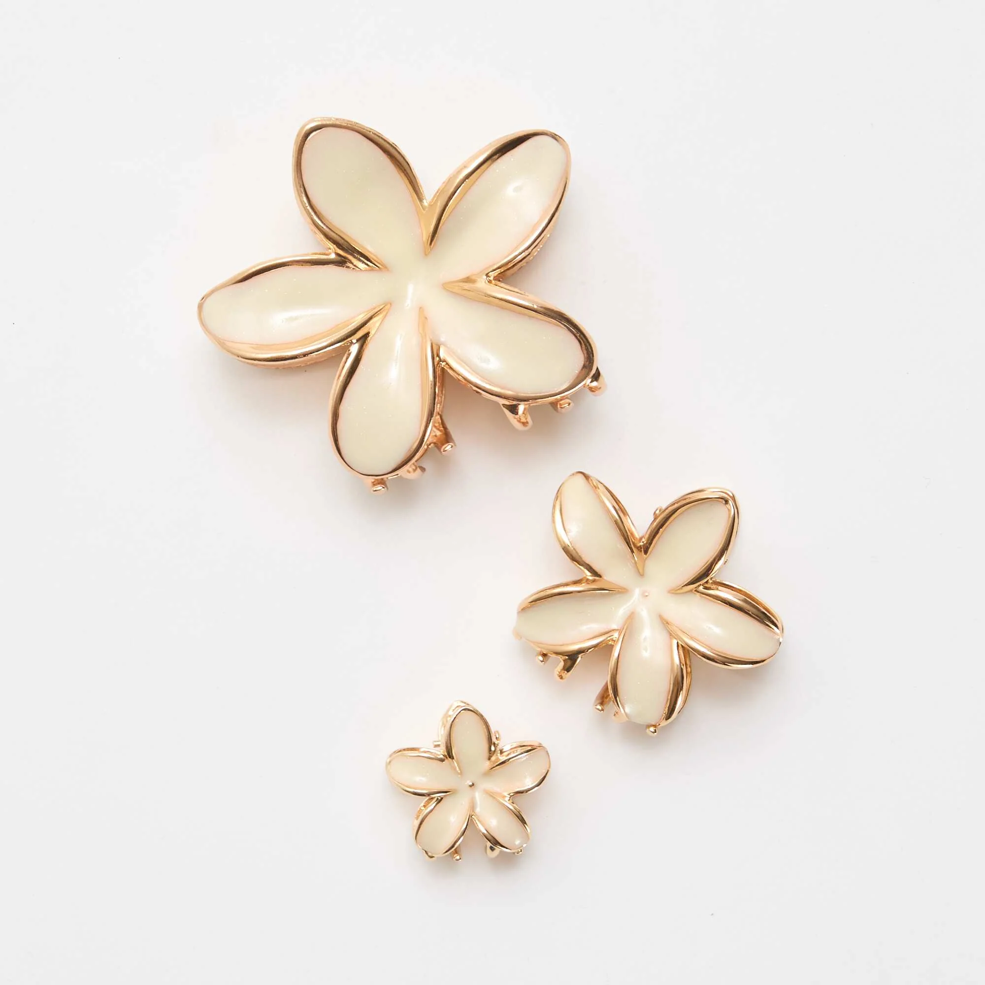 Set of 3 Golden Flower Hair Clips BEIGE