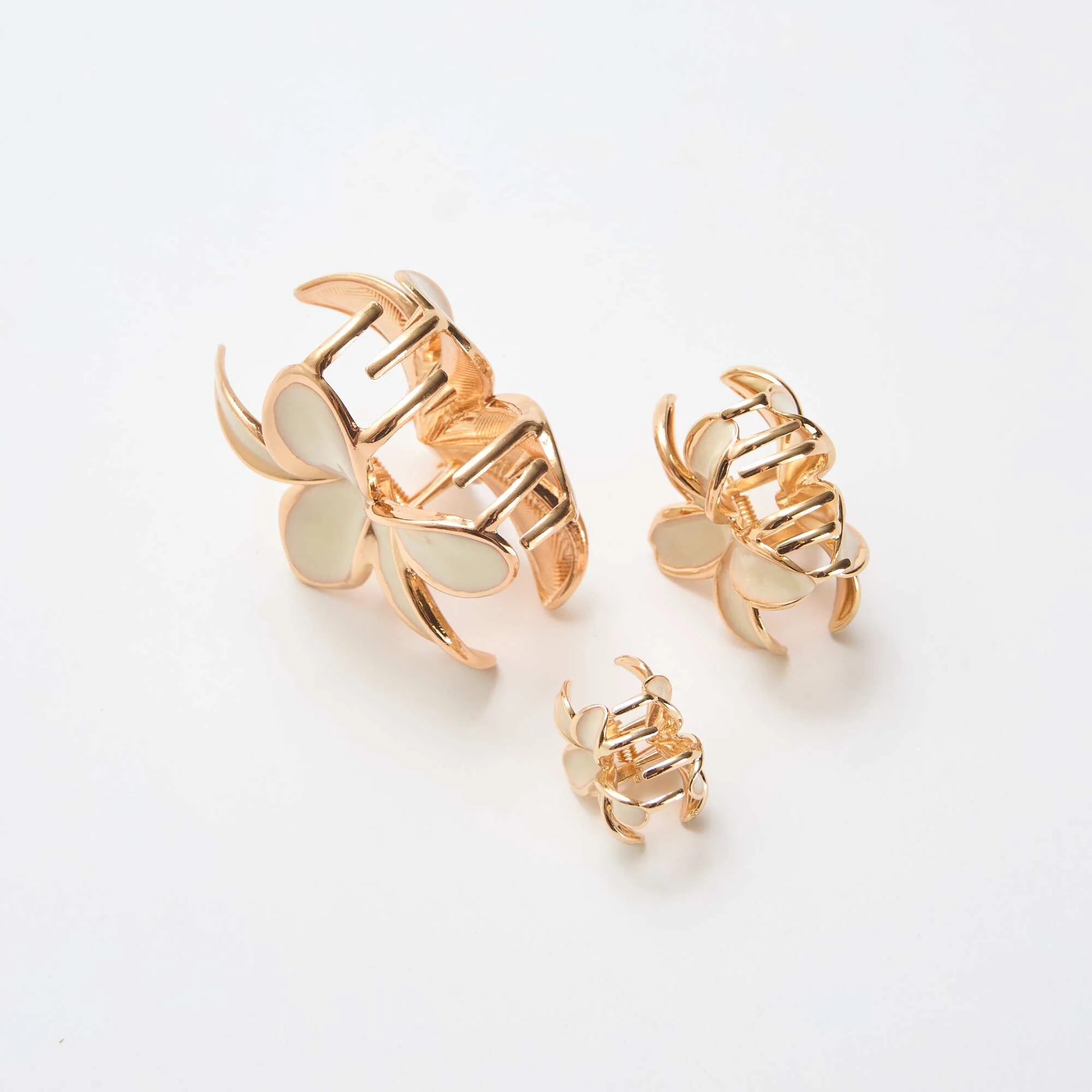 Set of 3 Golden Flower Hair Clips BEIGE - Image 3