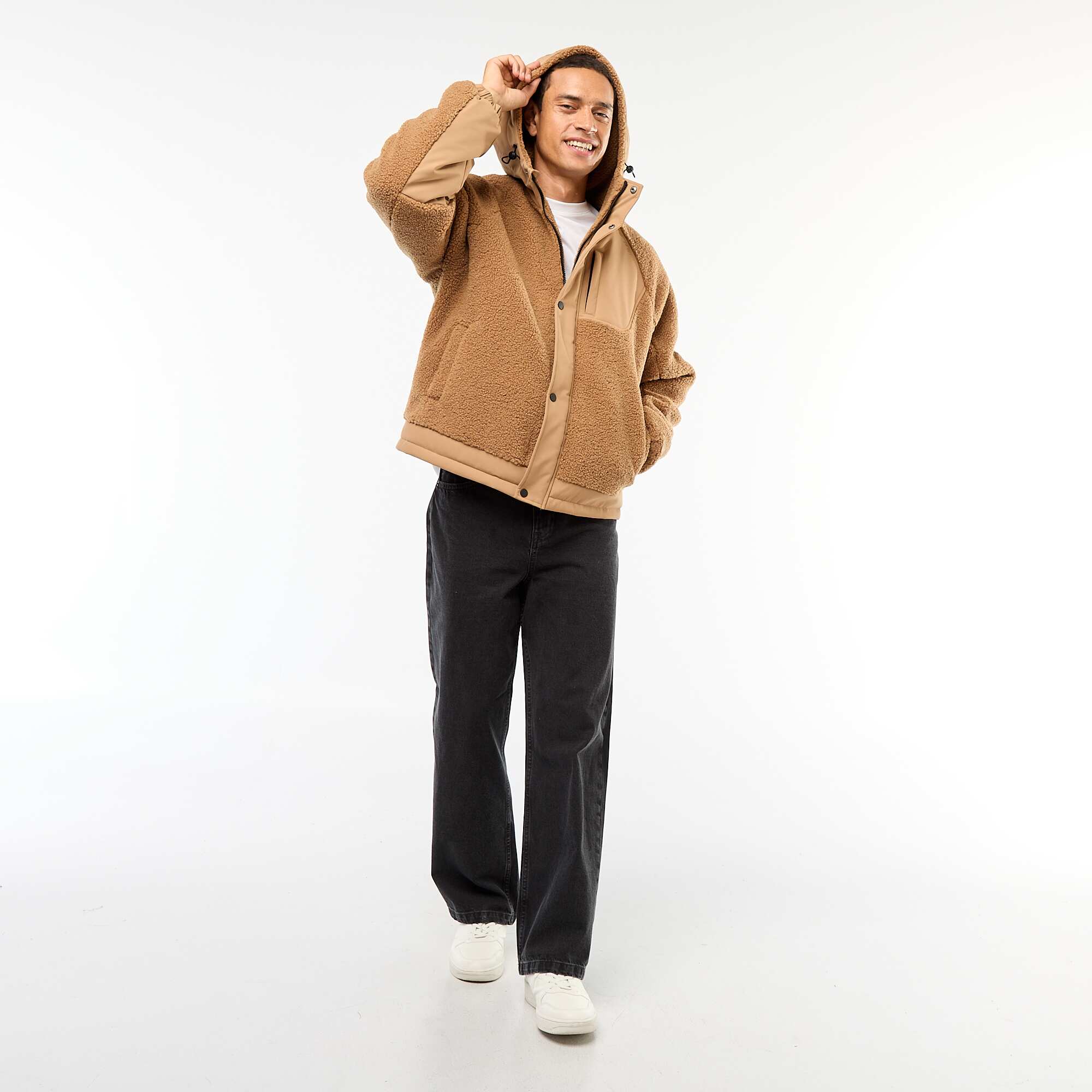 Sherpa Effect Hooded Jacket BEIGE - Image 2