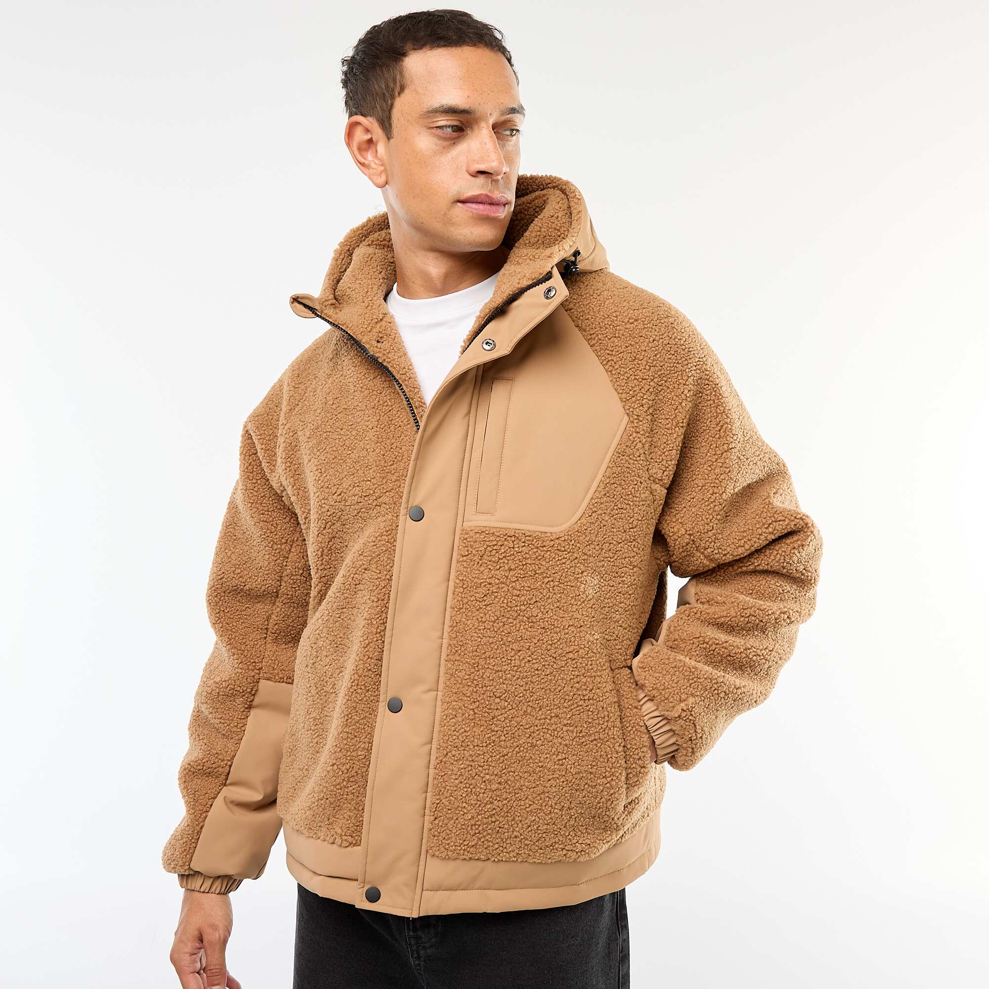 Sherpa Effect Hooded Jacket BEIGE - Image 3