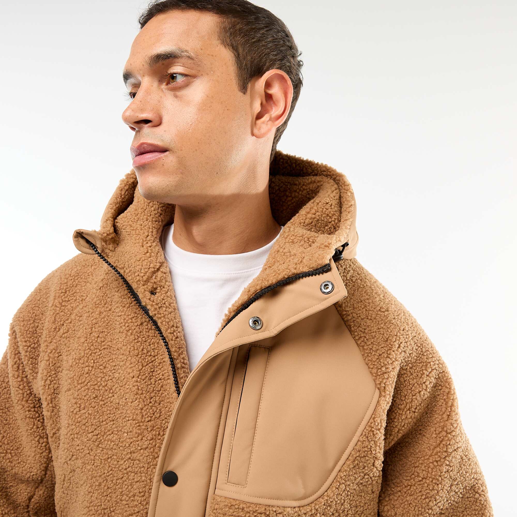 Sherpa Effect Hooded Jacket BEIGE - Image 6