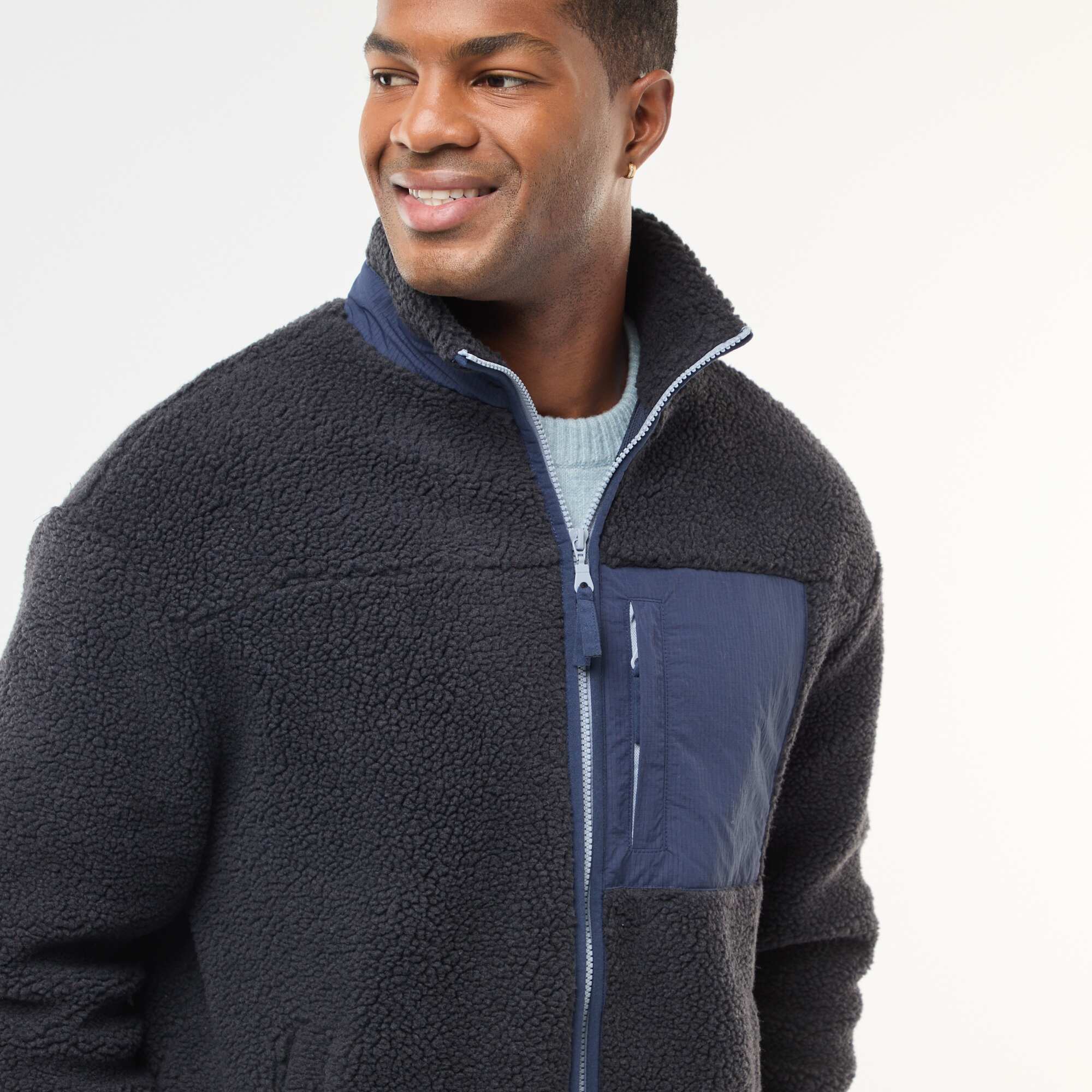 Sherpa Effect Zip-Up Sweatshirt BLACK - Image 5