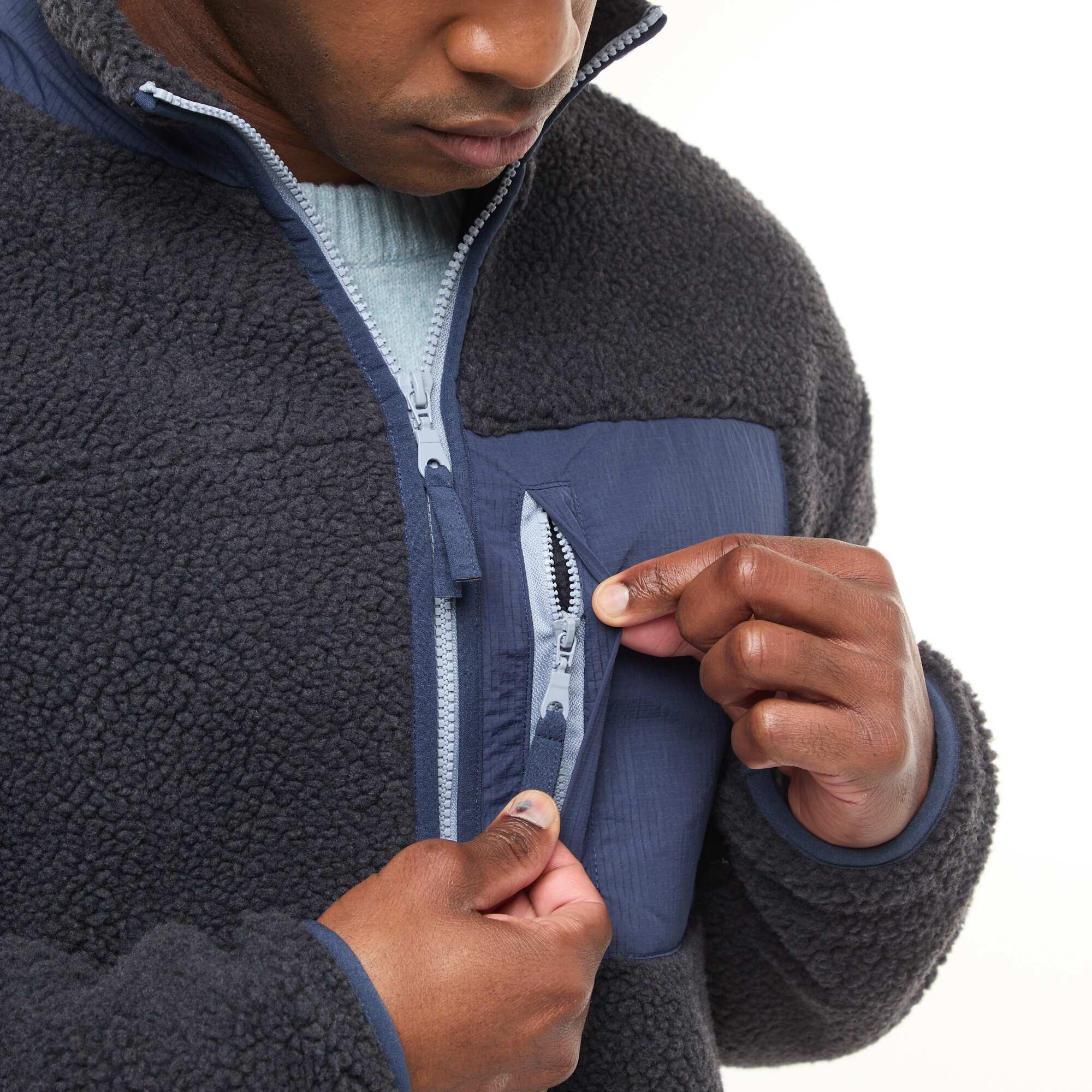 Sherpa Effect Zip-Up Sweatshirt BLACK - Image 6