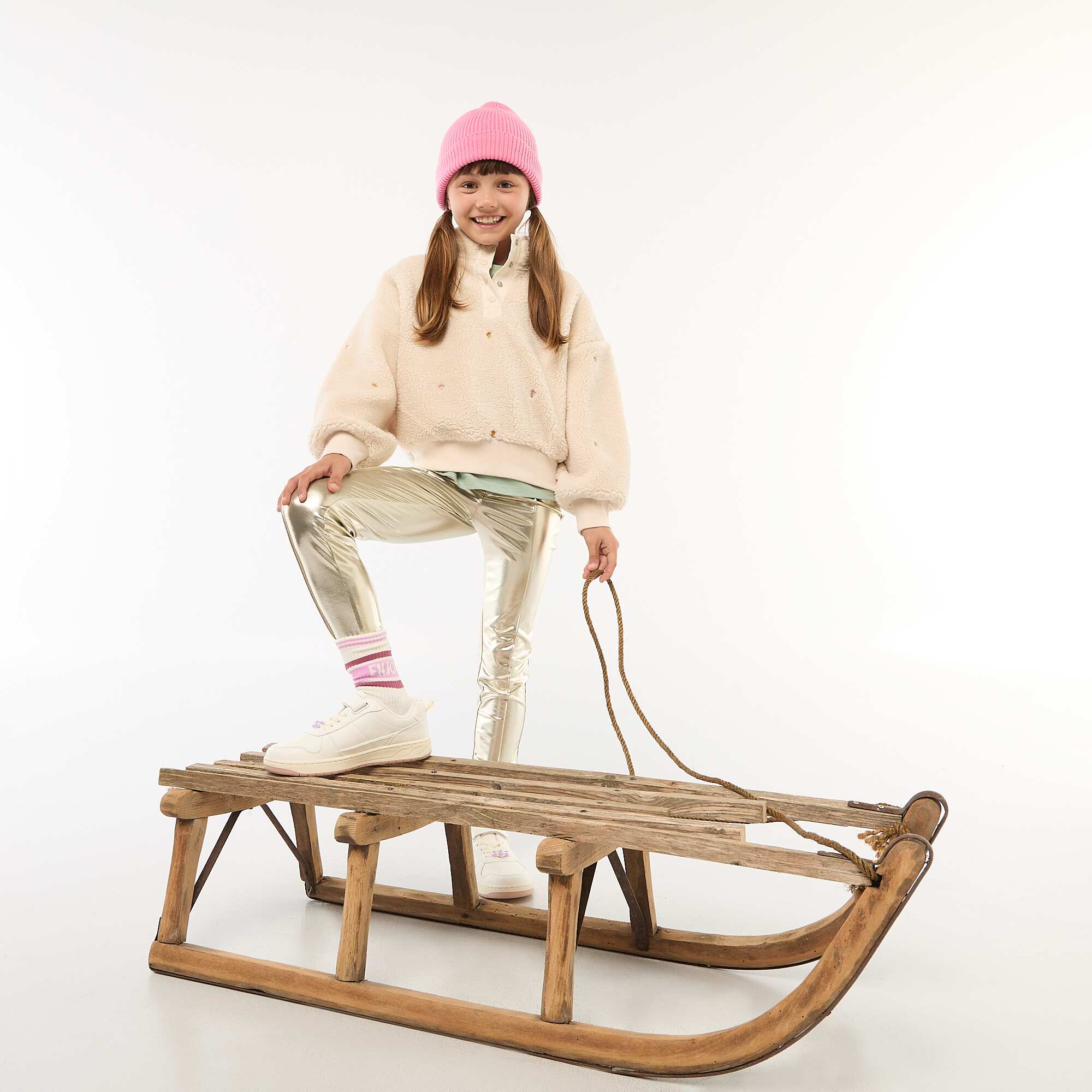 Sherpa Sweatshirt with Embroidery BEIGE - Image 3
