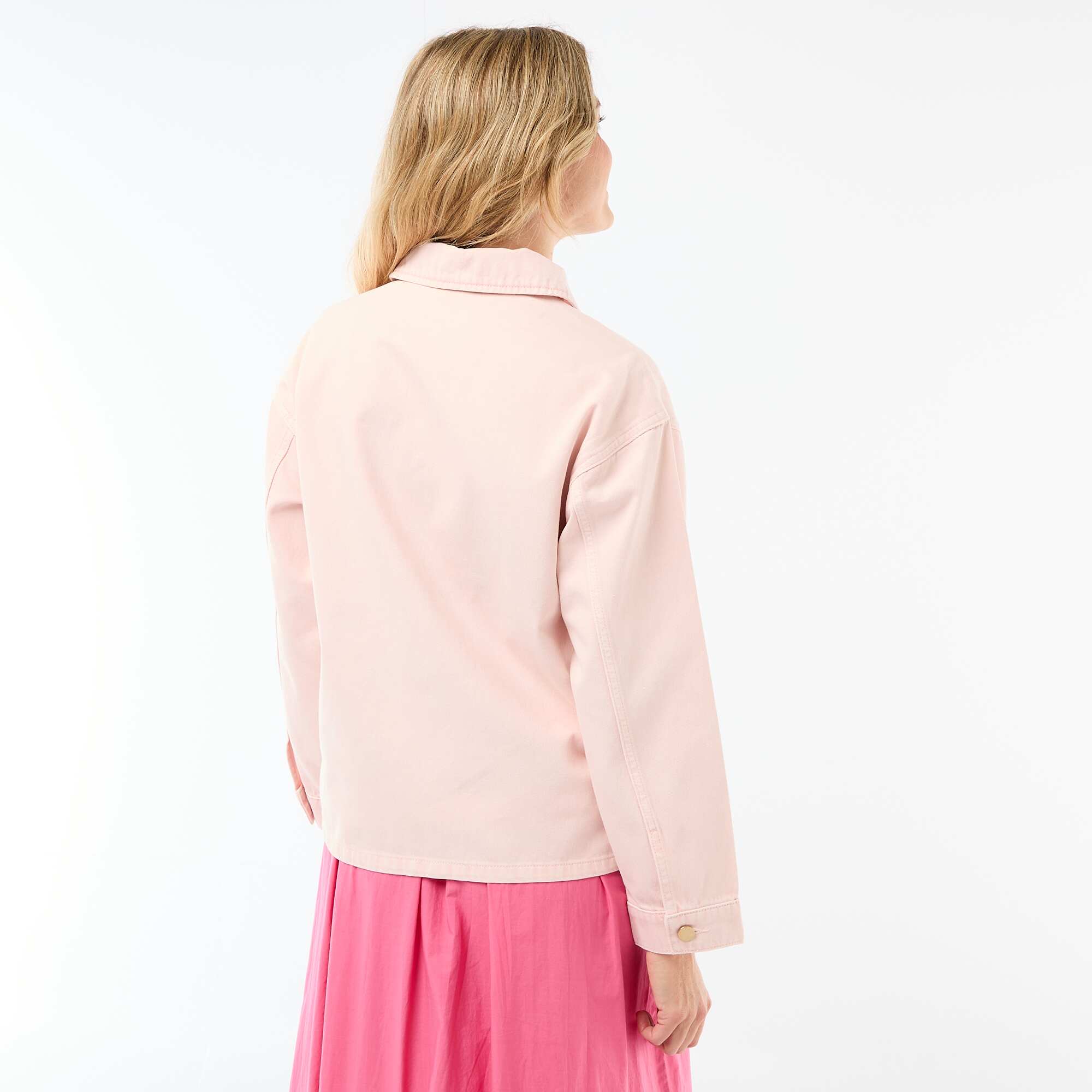 Short Denim Jacket with 2 Patch Pockets PINK - Image 4