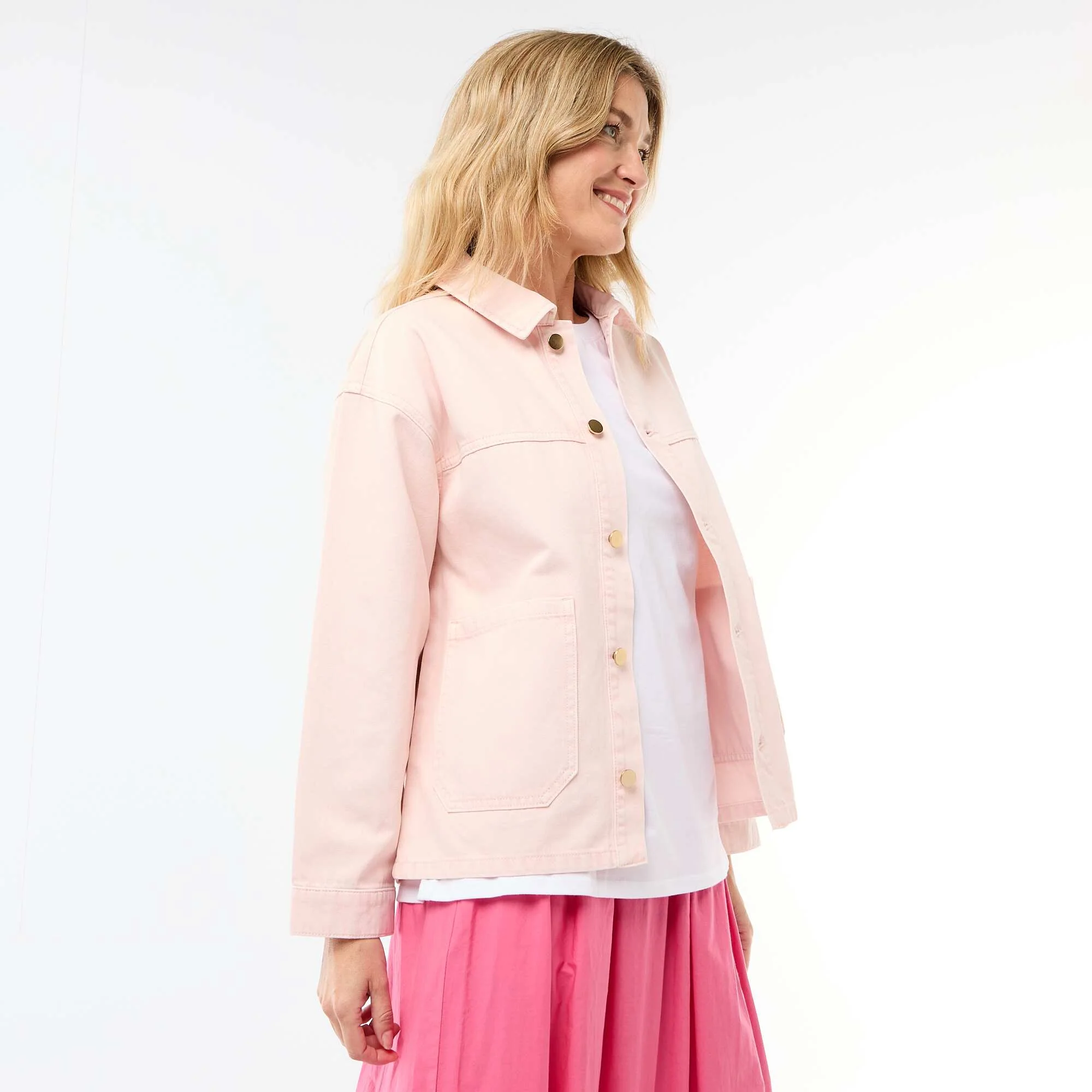 Short Denim Jacket with 2 Patch Pockets PINK - Image 5
