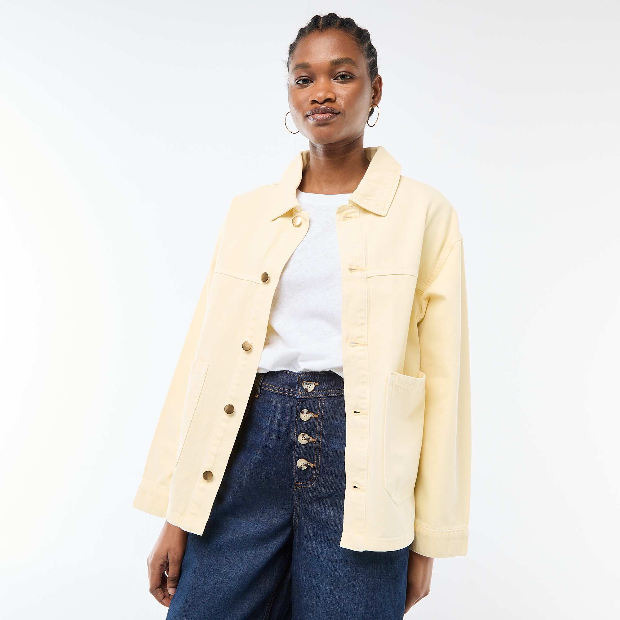 Short Denim Jacket with 2 Patch Pockets YELLOW - Image 3