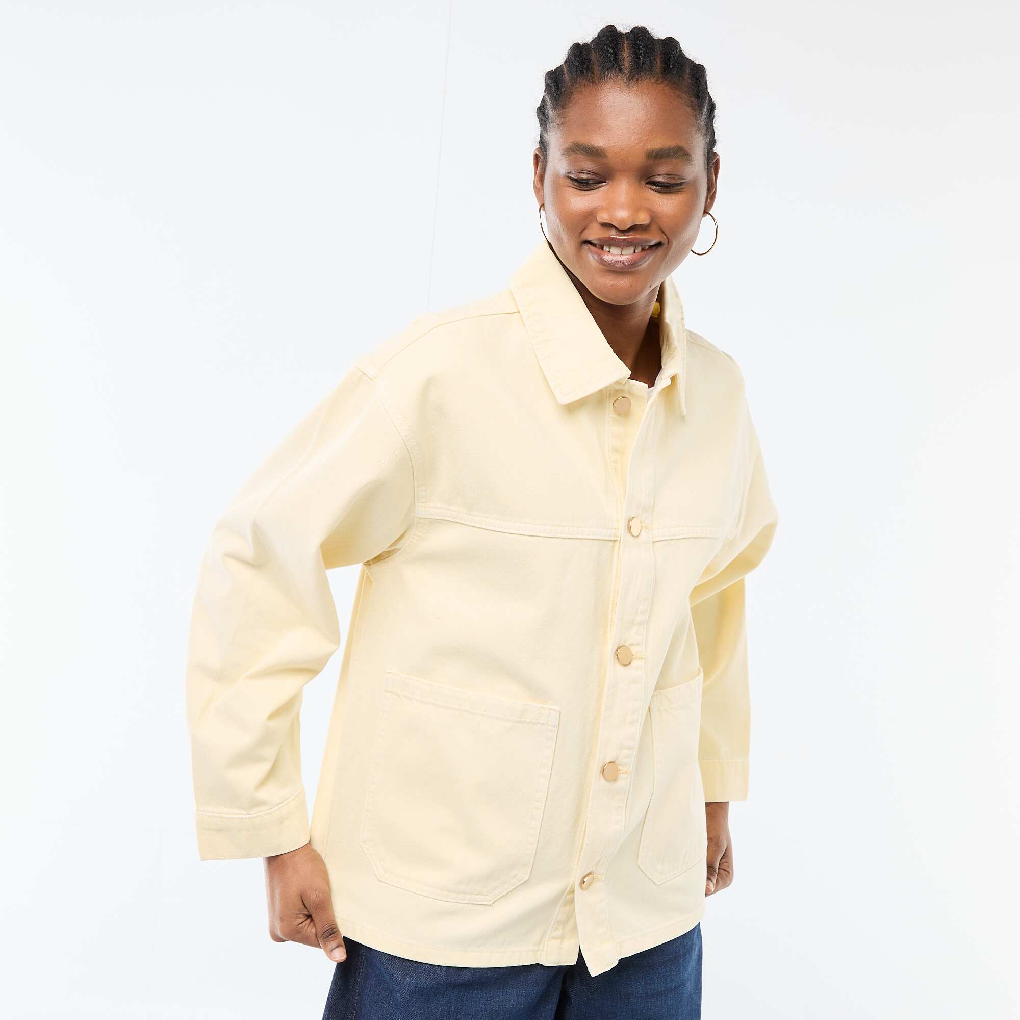 Short Denim Jacket with 2 Patch Pockets YELLOW - Image 6