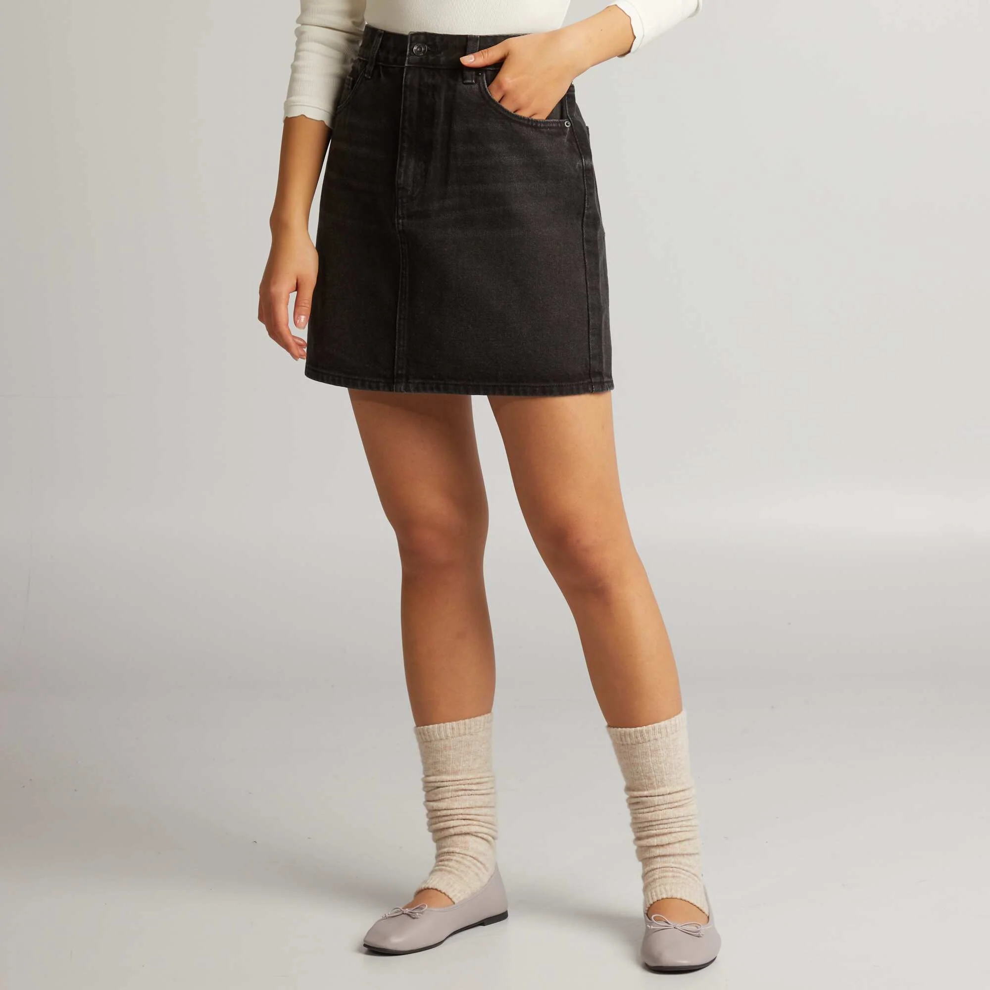 Short denim skirt BLACK - Image 4