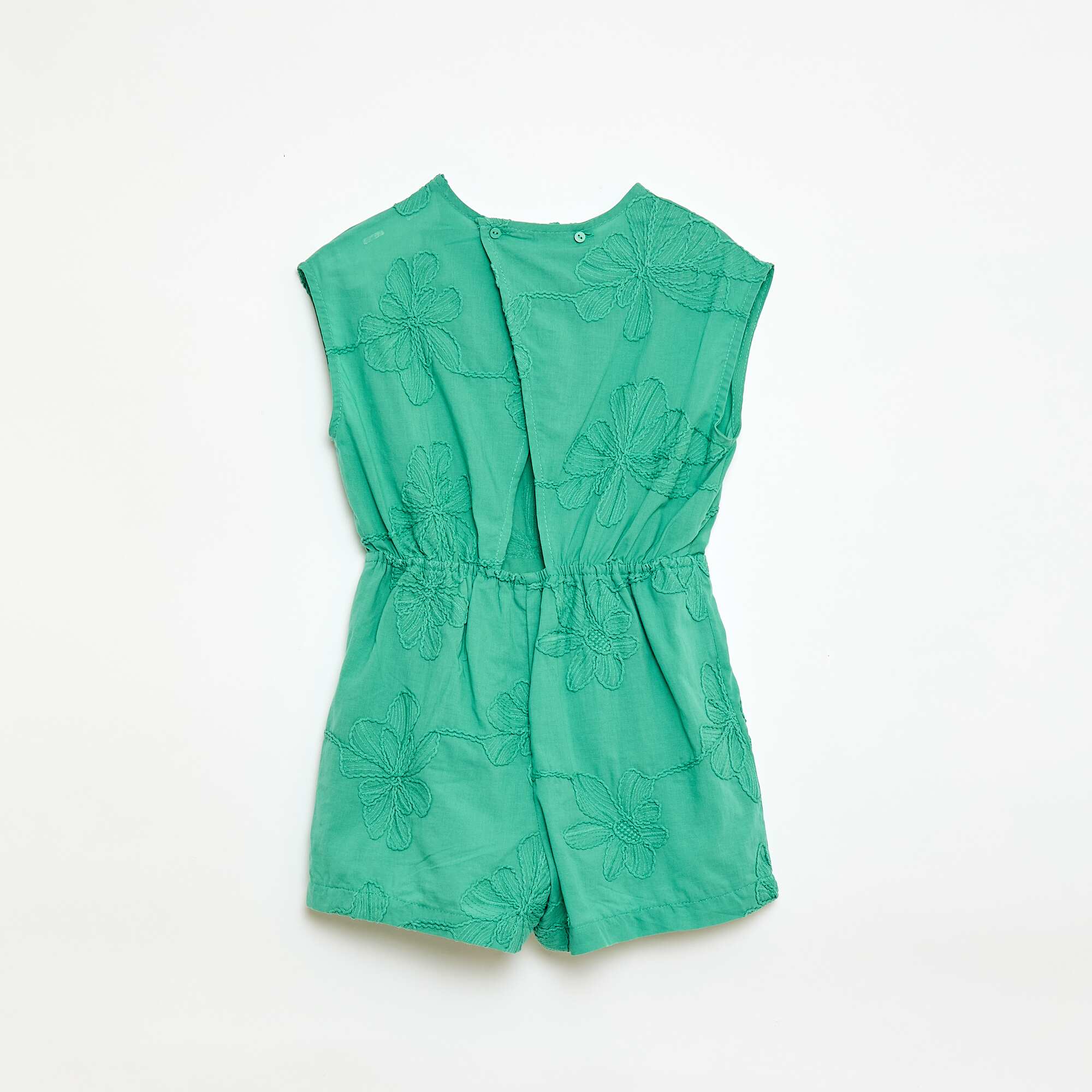 Short jumpsuit with large embroidered flowers GREEN - Image 3