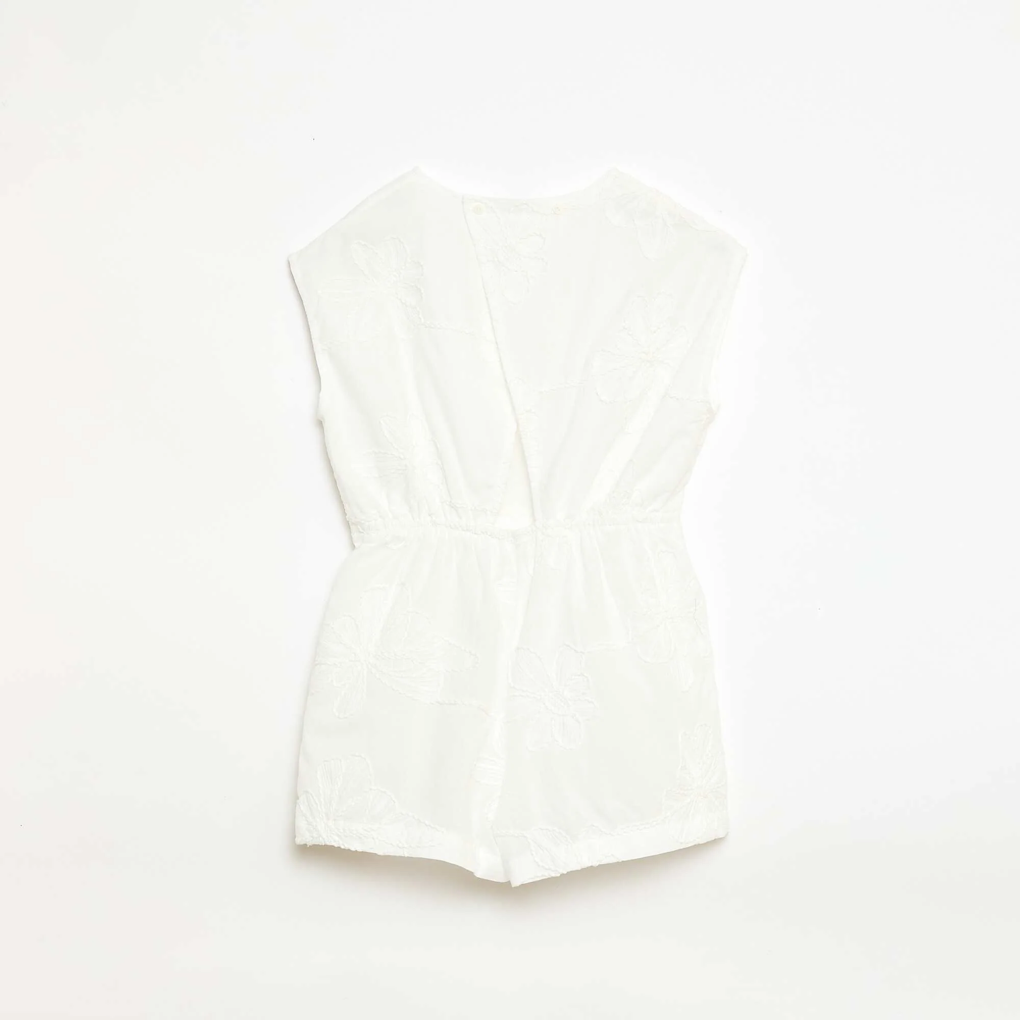 Short jumpsuit with large embroidered flowers WHITE - Image 3