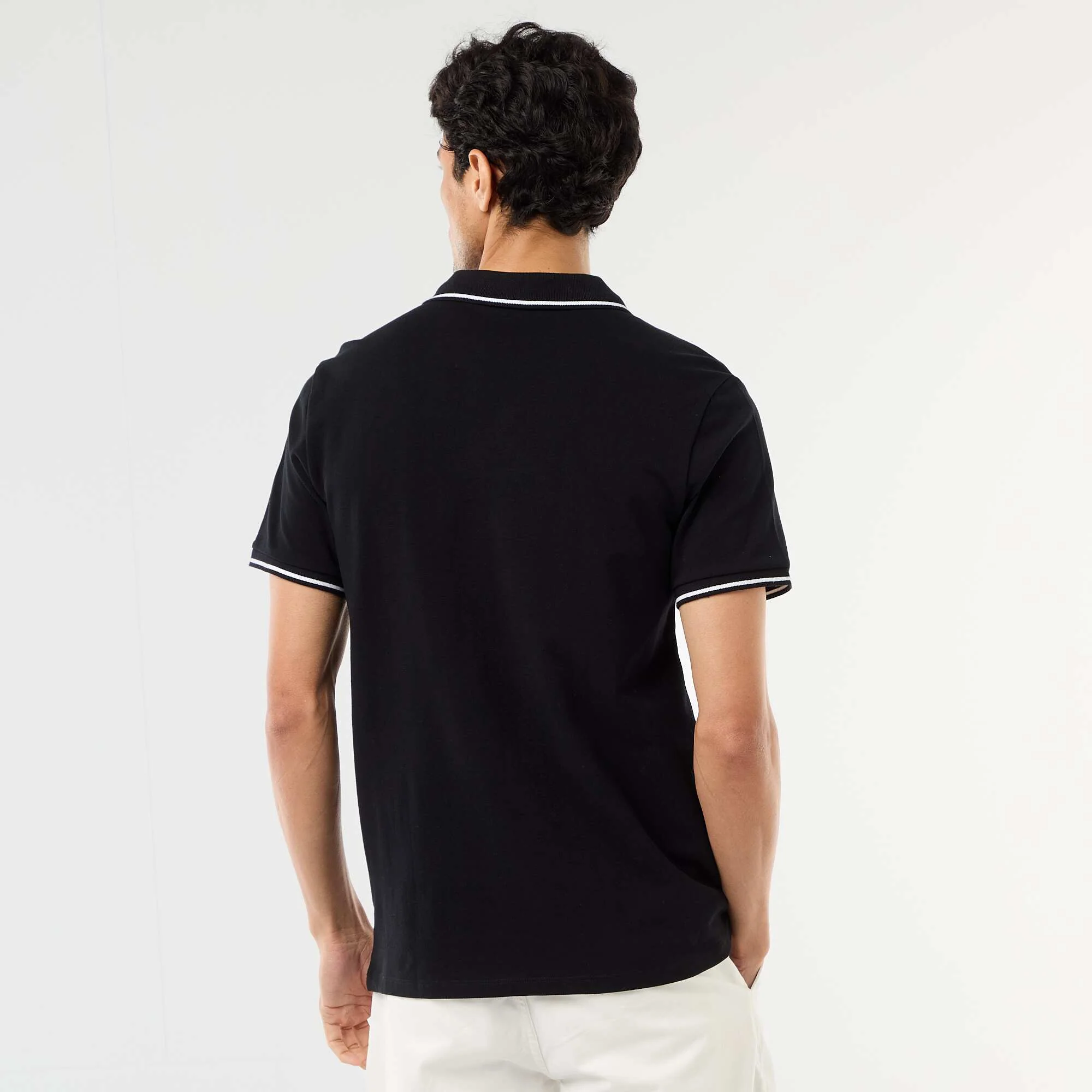 Short-Sleeve Cotton Piqué Polo Shirt BLACK - Image 3