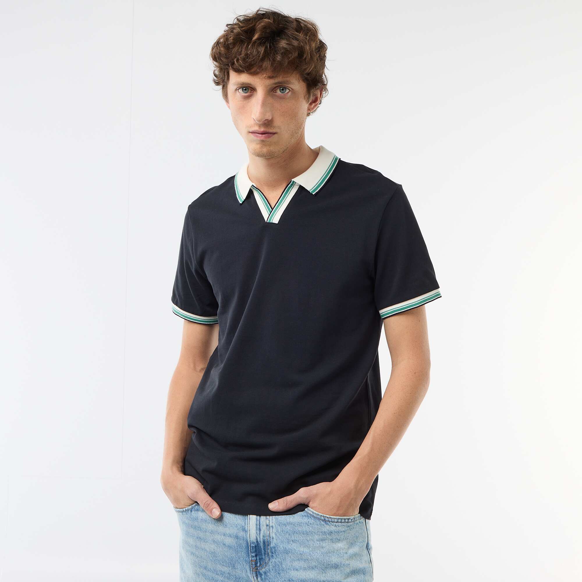 Short-Sleeve Cotton Piqué Polo Shirt BLUE