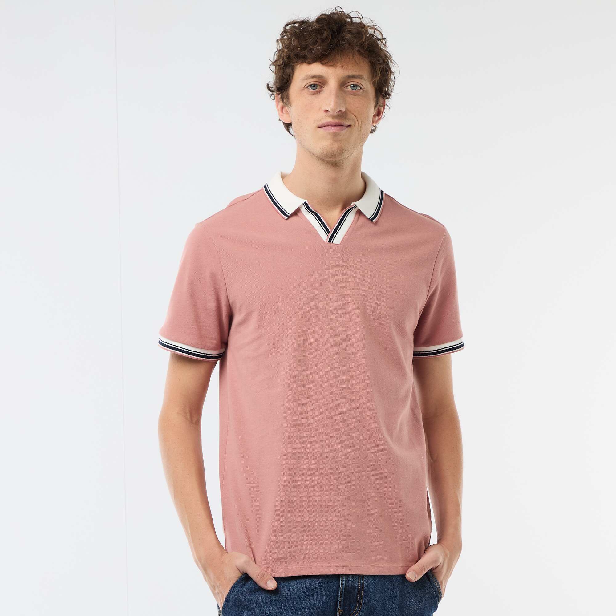 Short-Sleeve Cotton Piqué Polo Shirt PINK