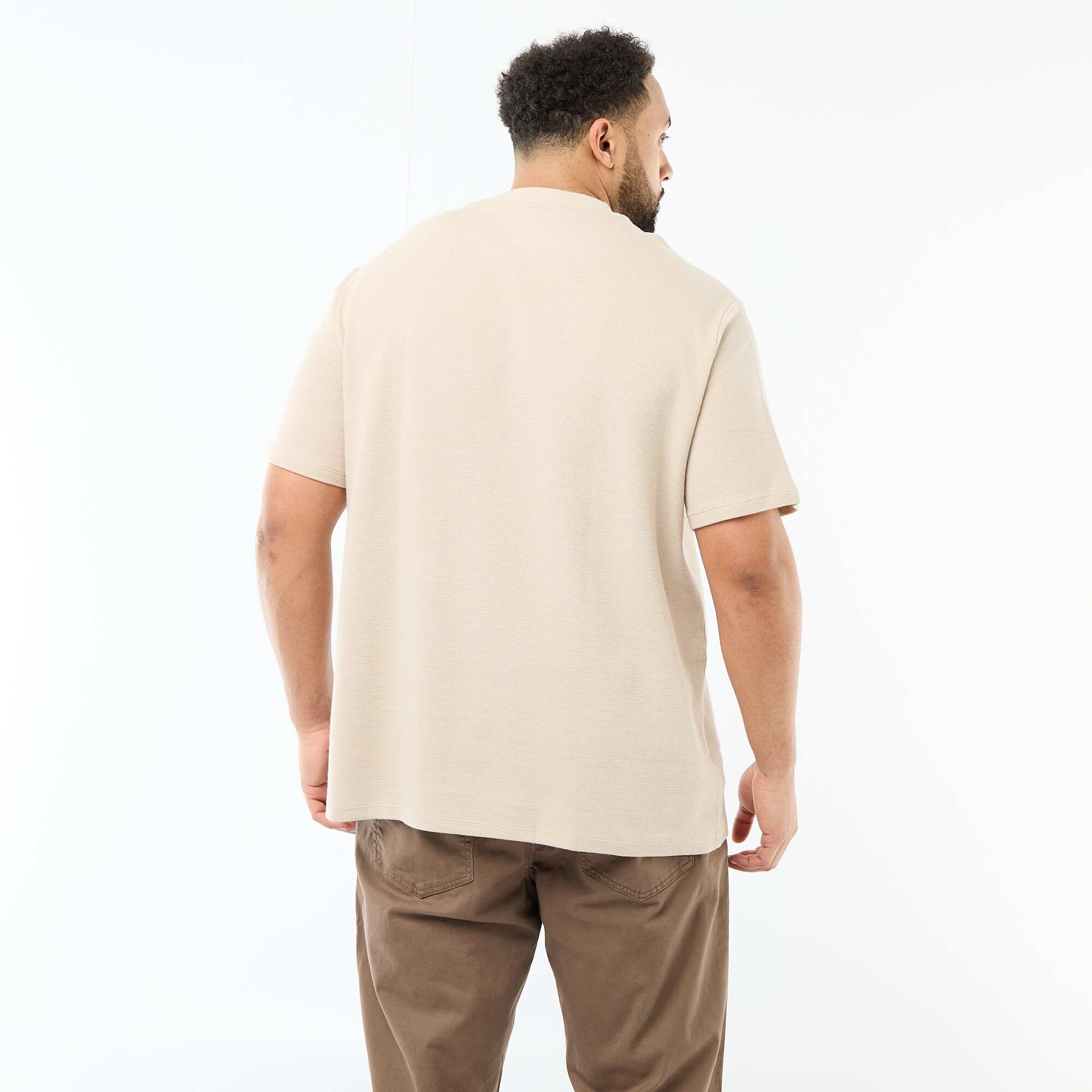 Short-Sleeve Crew Neck Jacquard Cotton T-Shirt BEIGE - Image 3