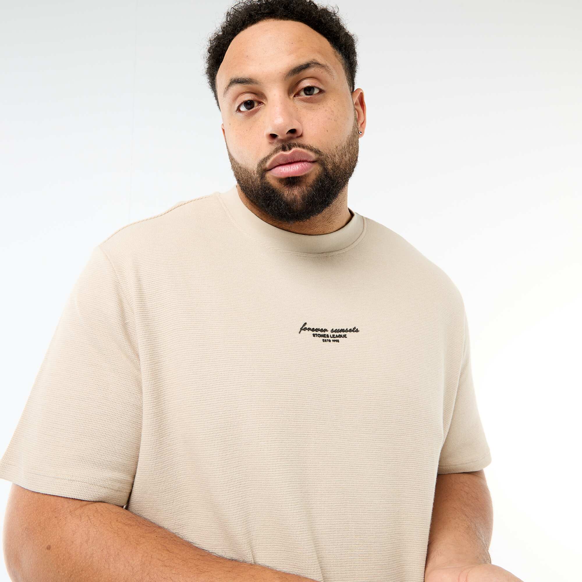 Short-Sleeve Crew Neck Jacquard Cotton T-Shirt BEIGE - Image 4