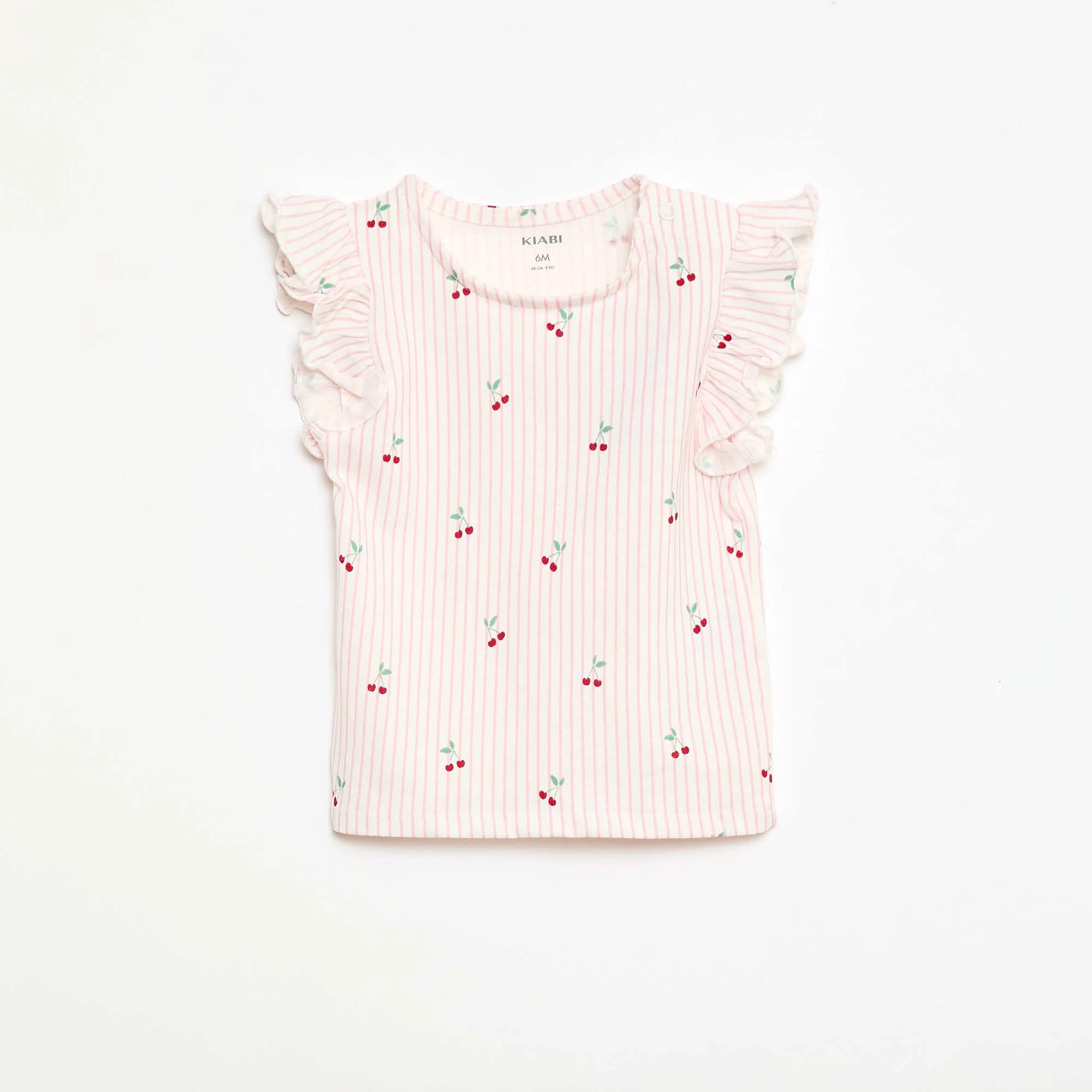 Short-Sleeve Jersey T-Shirt with Ruffled Sleeves PINK