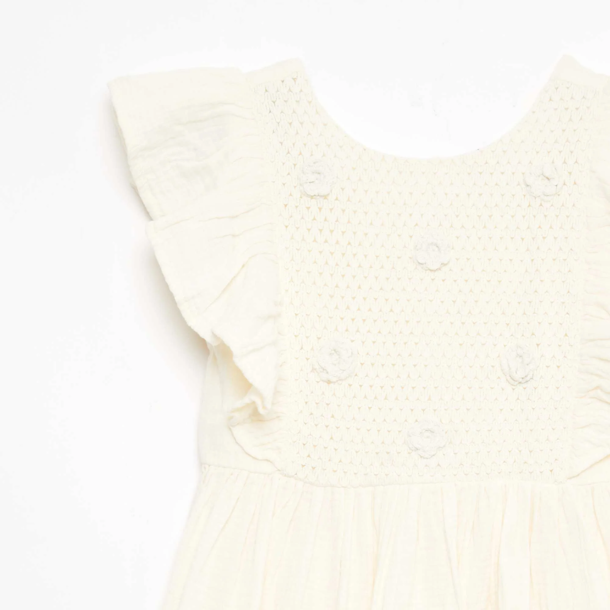 Short-sleeved cotton dress with embroidered collar WHITE - Image 2