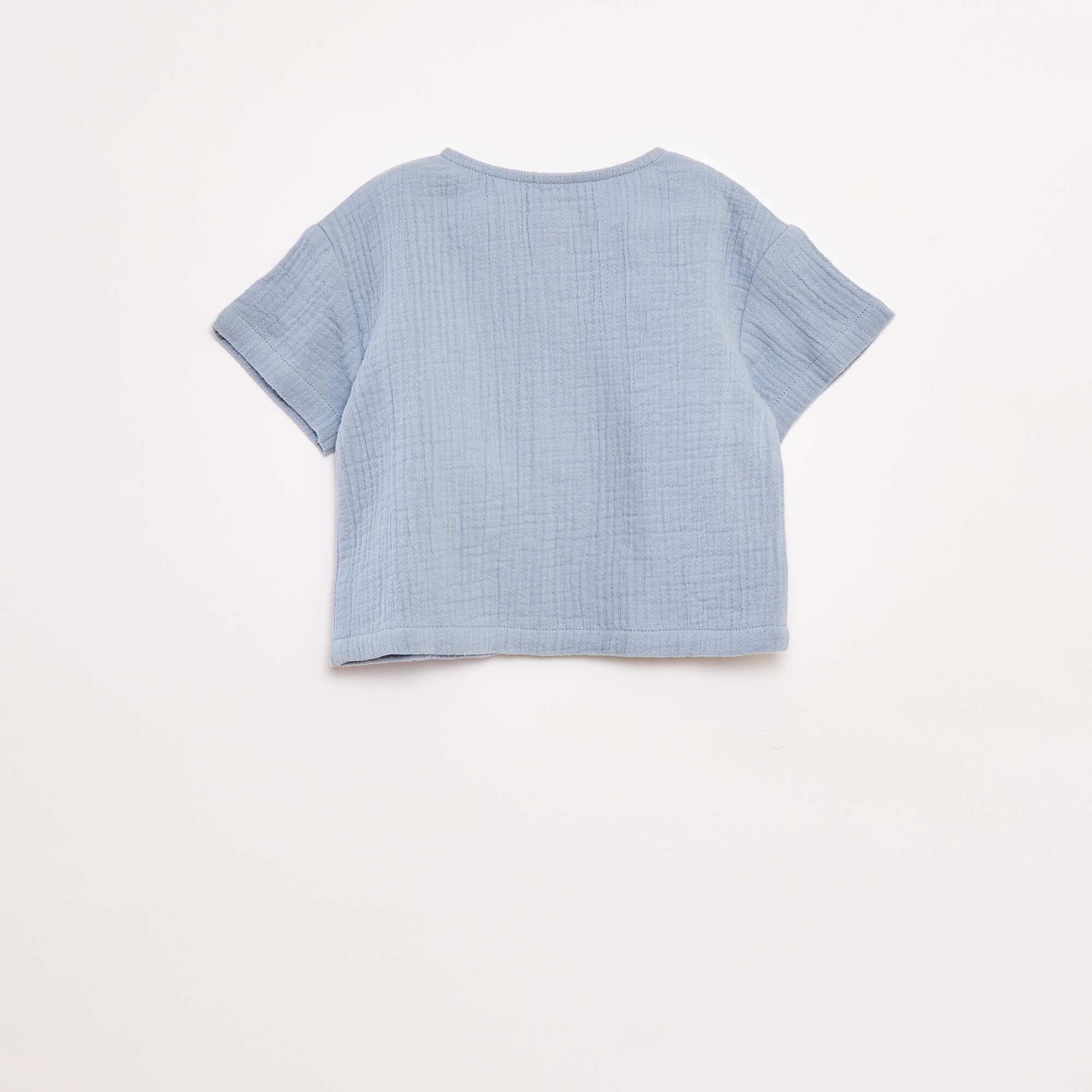 Short-sleeved cotton gauze shirt BLUE - Image 3
