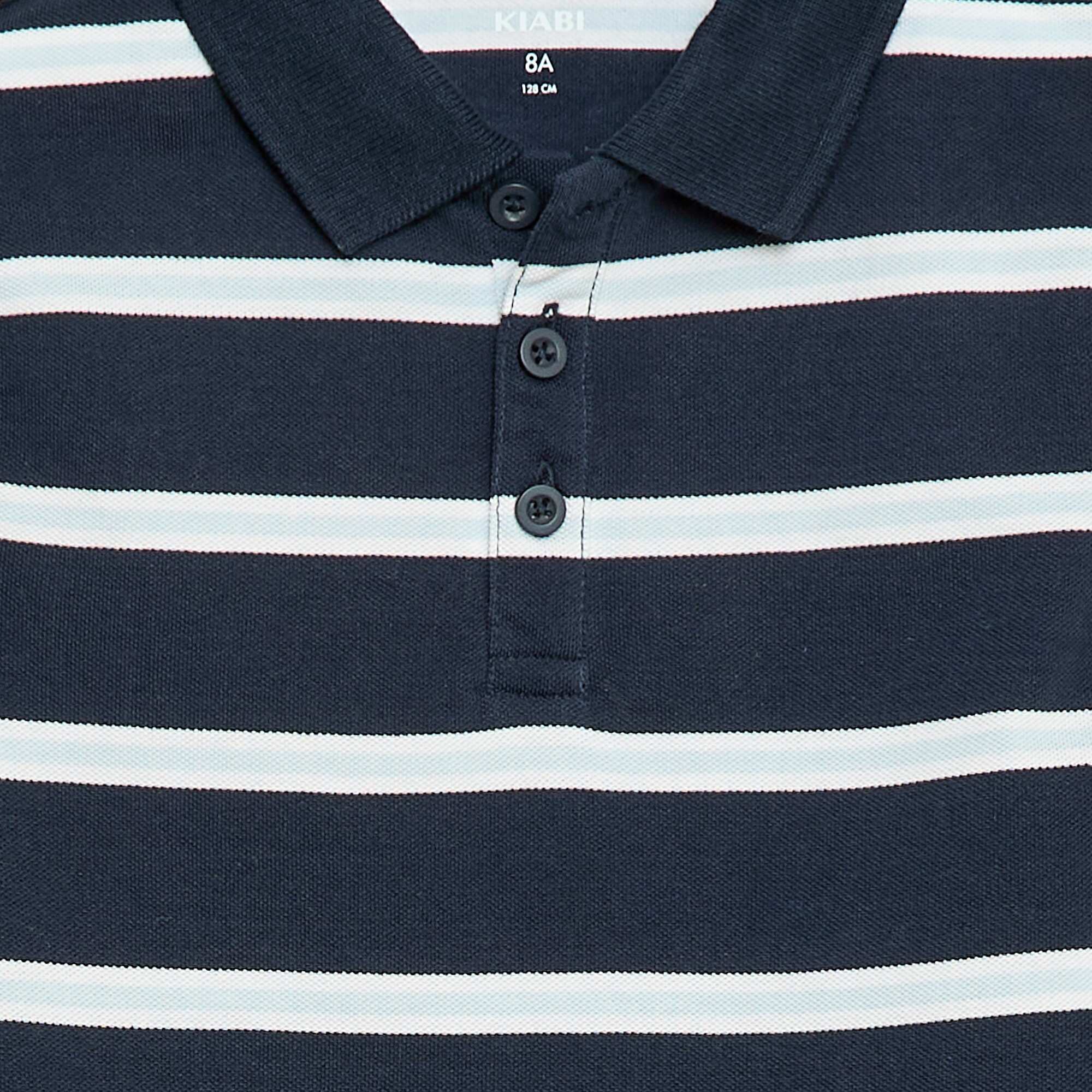 Short-Sleeved Cotton Piqué Polo Shirt BLUE - Image 3