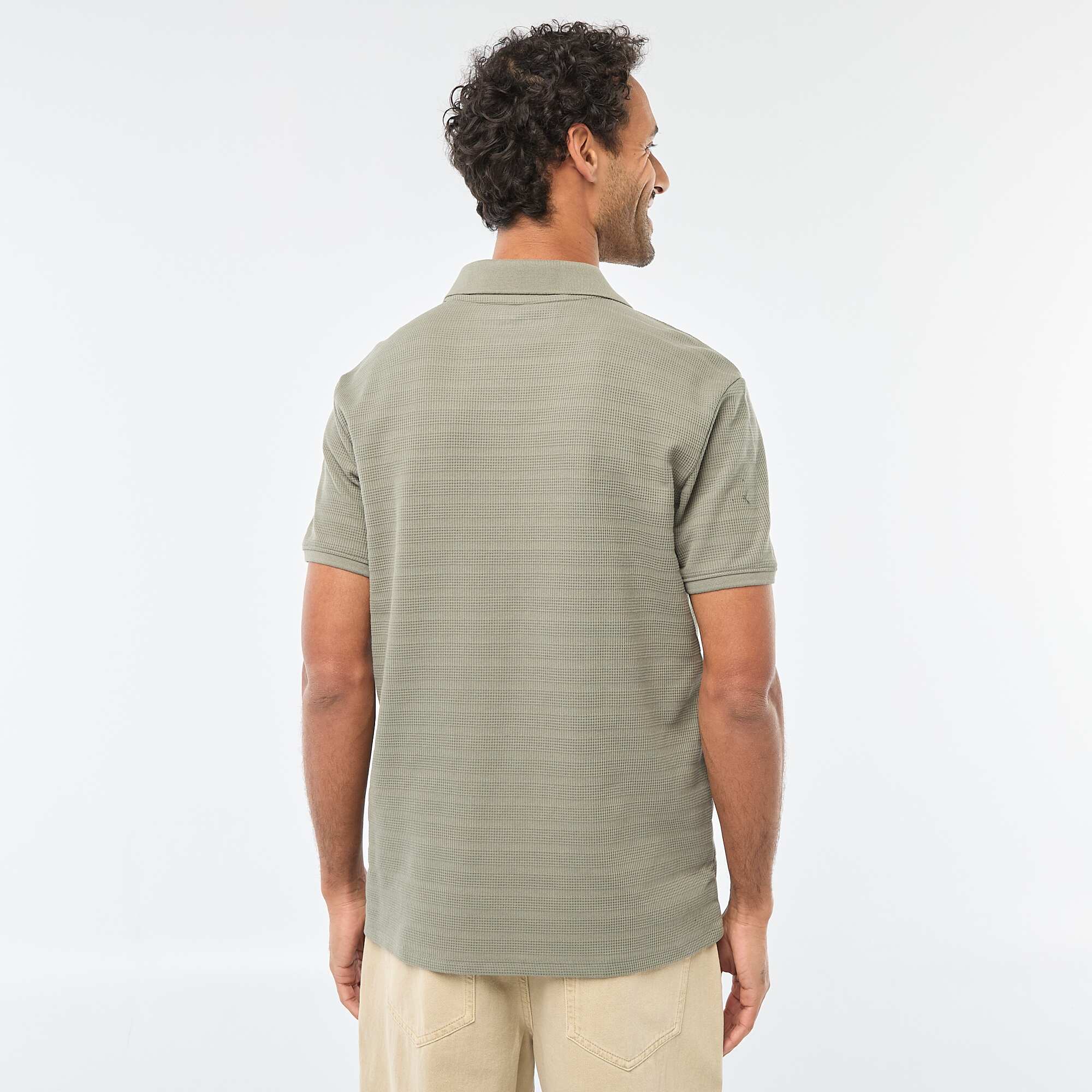 Short-Sleeved Cotton Piqué Polo Shirt GREEN - Image 3