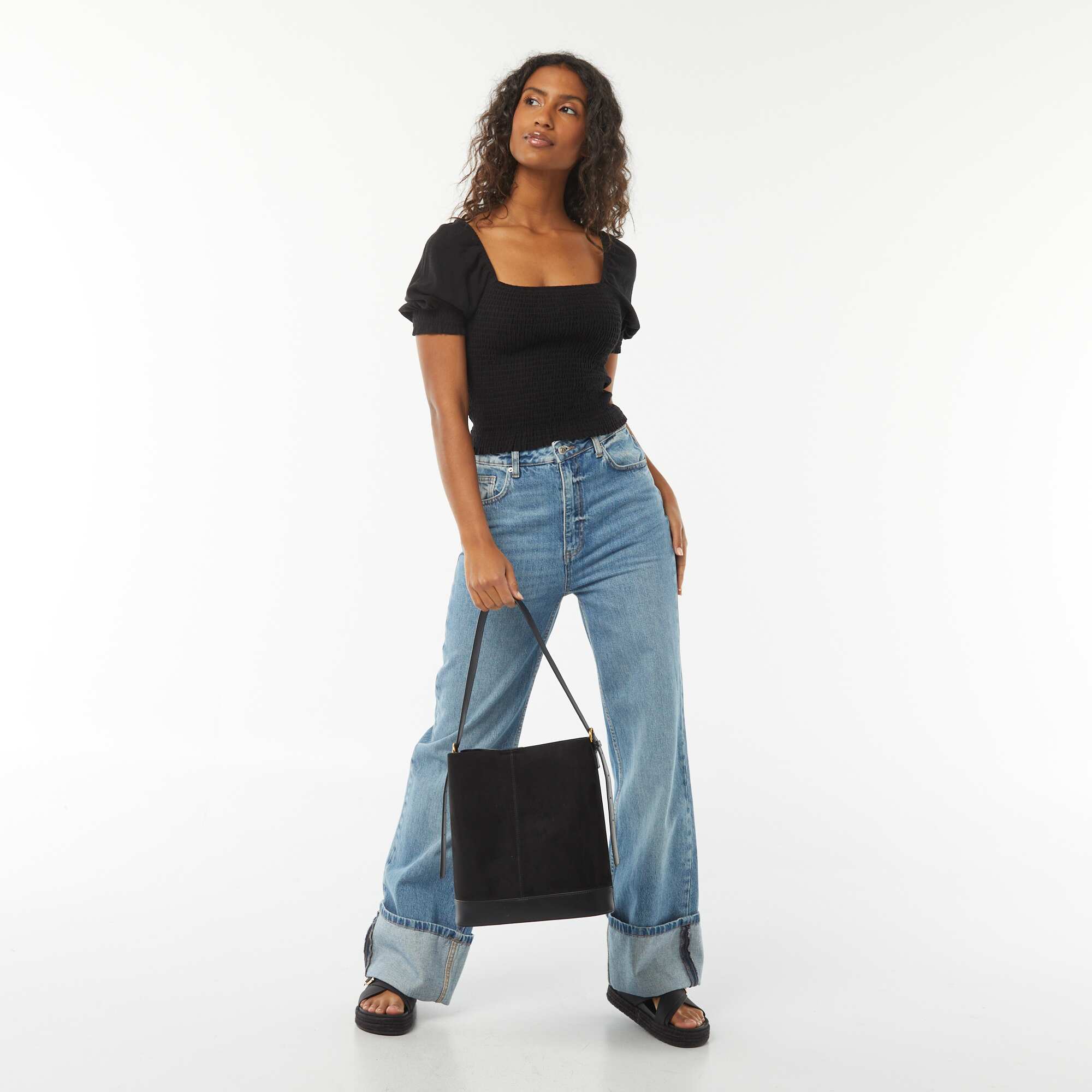 Short-sleeved cropped blouse BLACK - Image 2