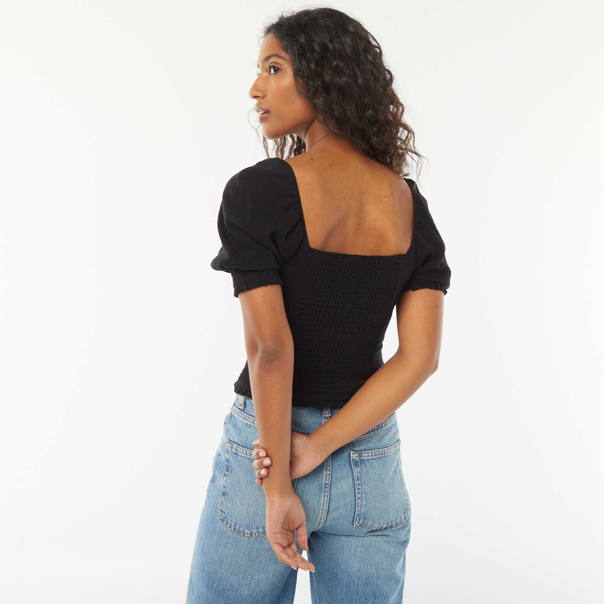 Short-sleeved cropped blouse BLACK - Image 3