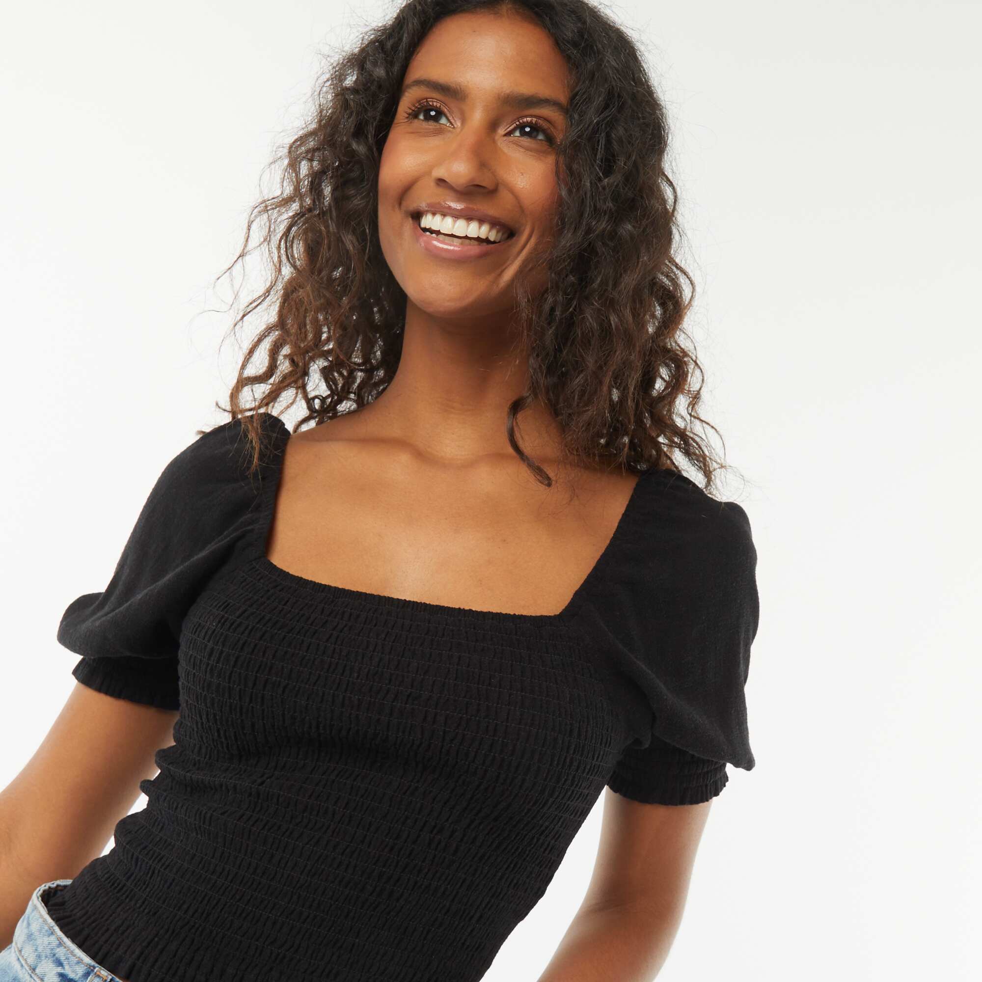 Short-sleeved cropped blouse BLACK - Image 4