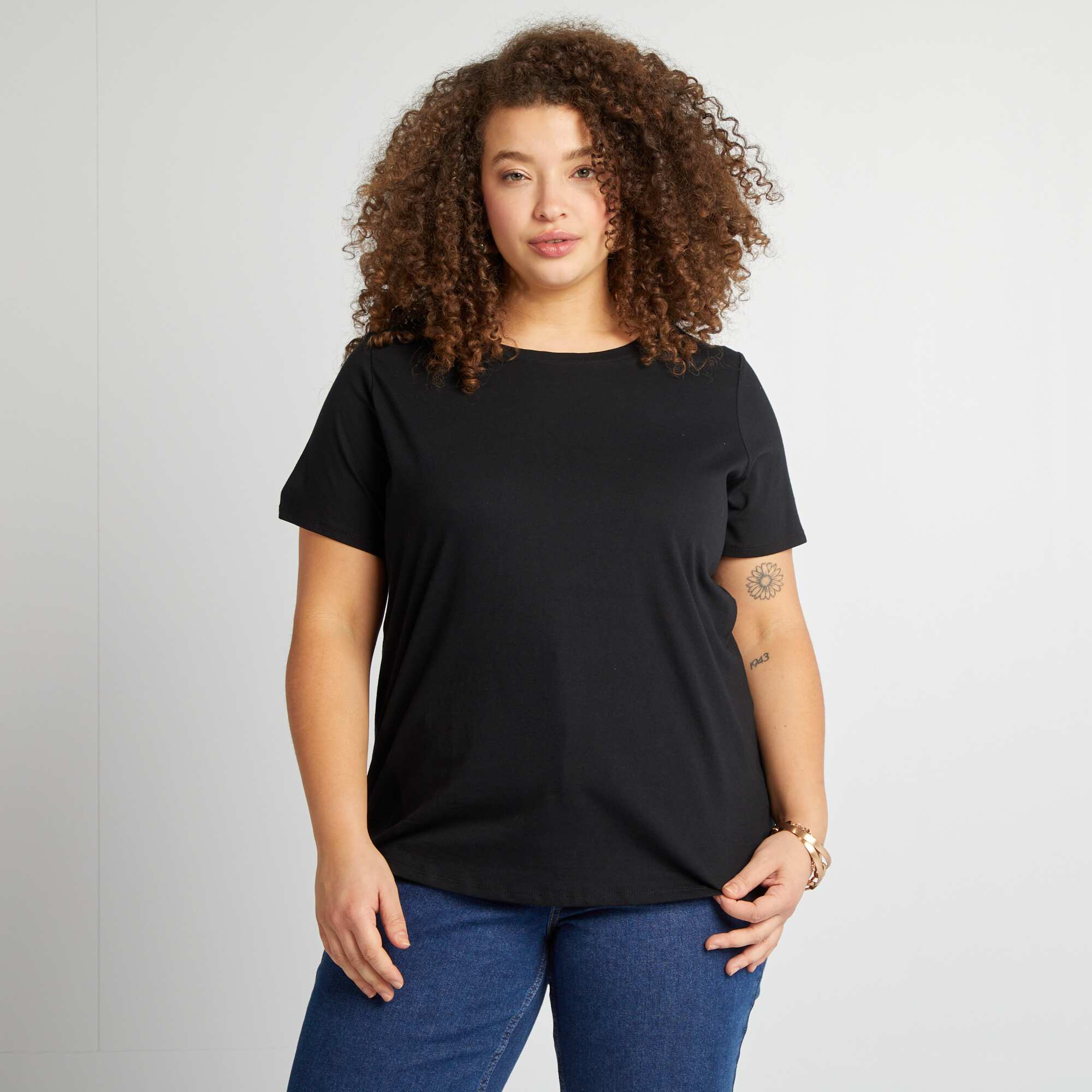 Short-sleeved jersey knit T-shirt BLACK - Image 3