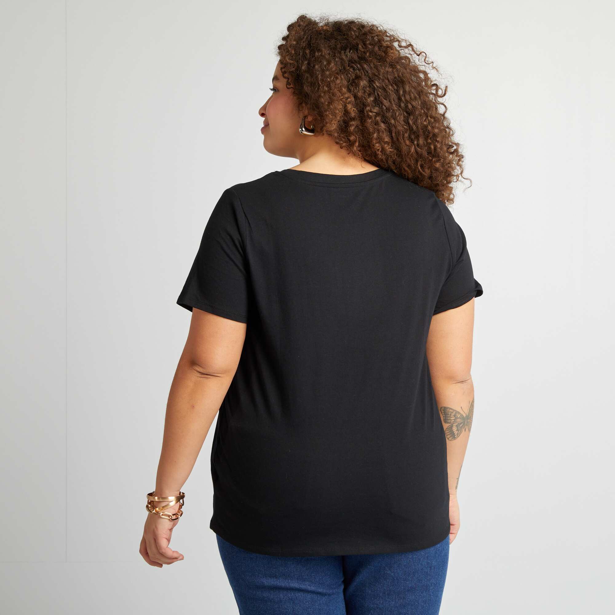 Short-sleeved jersey knit T-shirt BLACK - Image 4