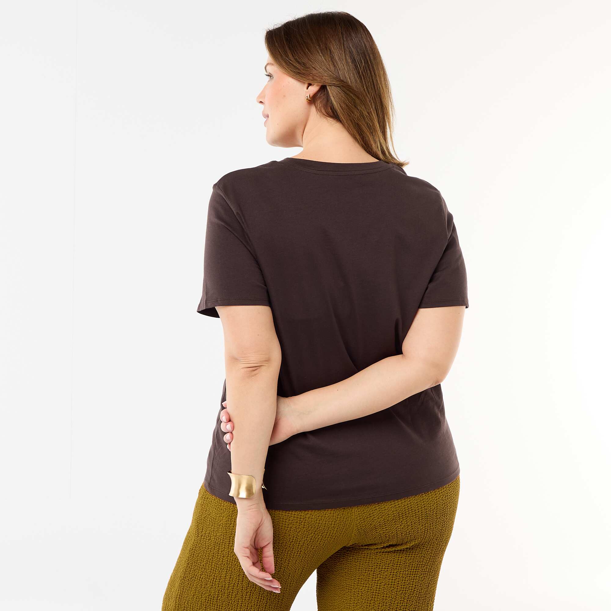 Short-sleeved jersey knit T-shirt BROWN - Image 4