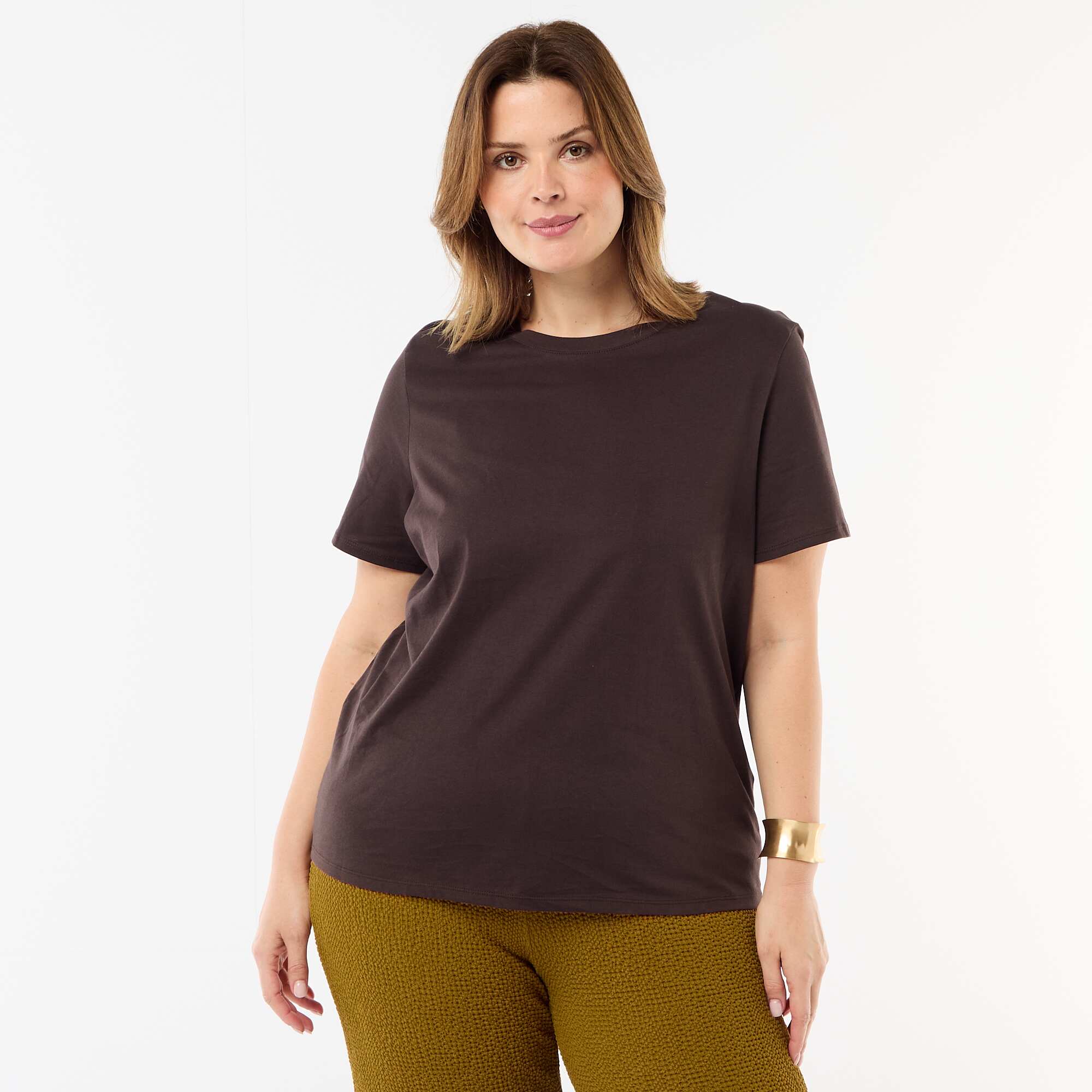 Short-sleeved jersey knit T-shirt BROWN - Image 5