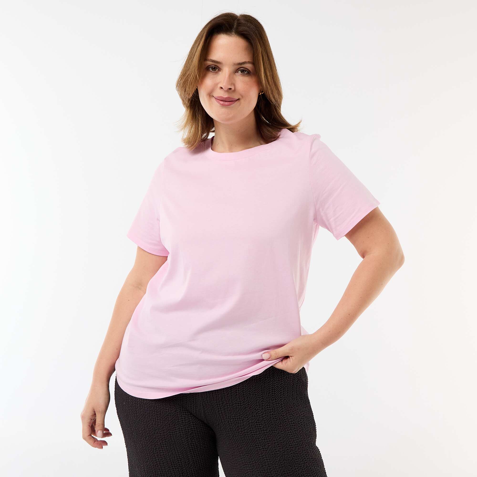 Short-sleeved jersey knit T-shirt PINK - Image 4