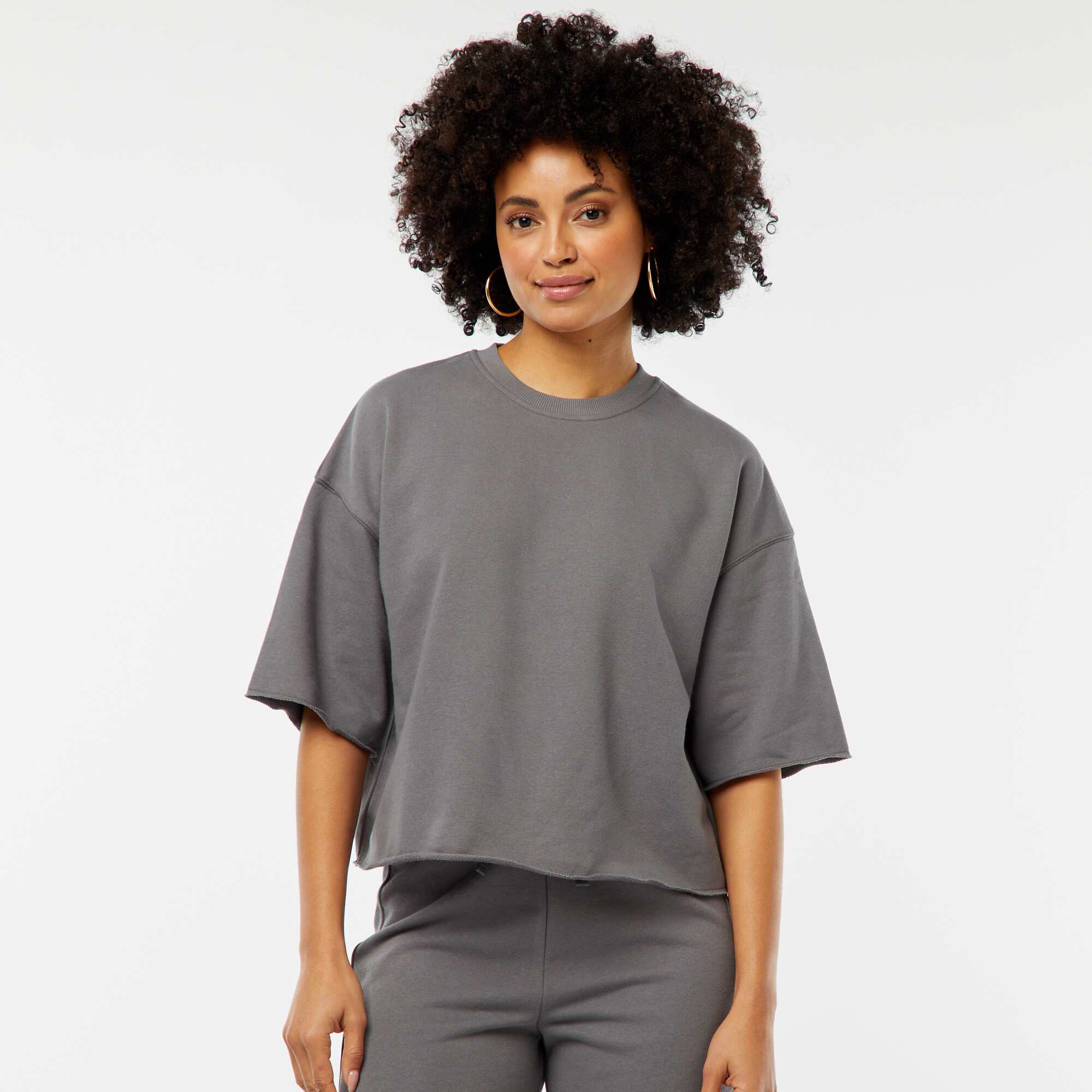 Short-sleeved loose-fitting sweatshirt GREY - Image 3