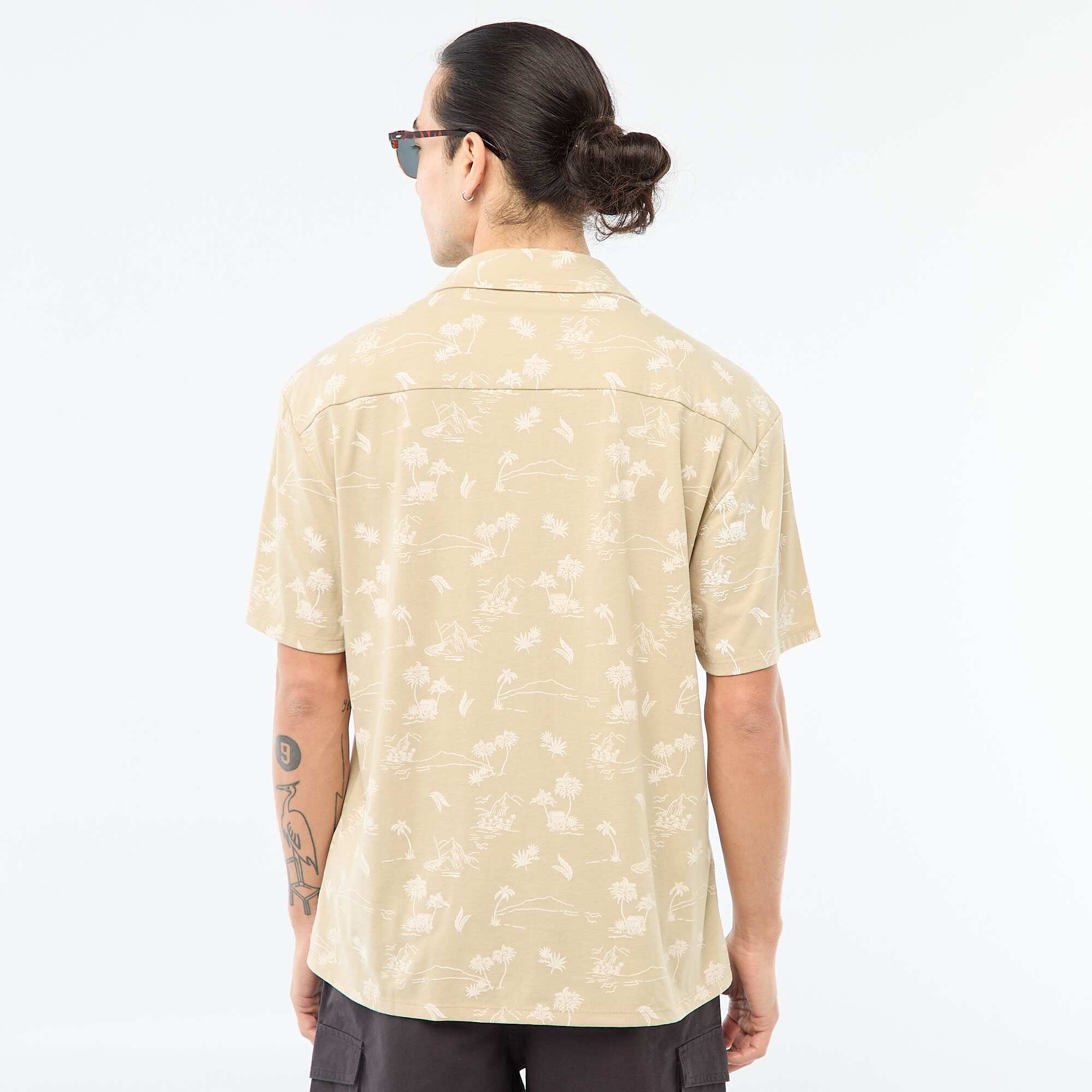 Short-Sleeved Patterned Shirt BEIGE - Image 4