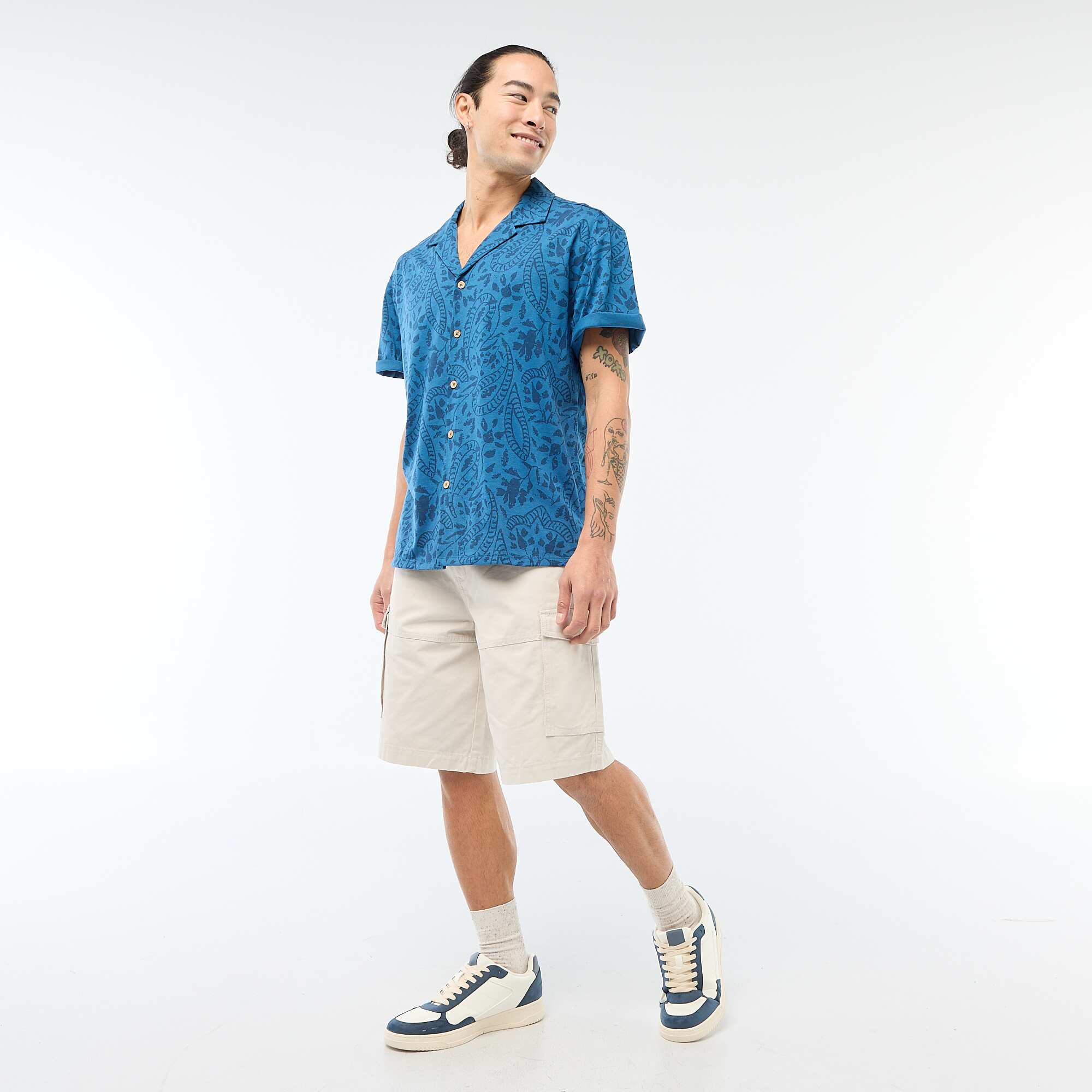 Short-Sleeved Patterned Shirt BLUE - Image 2