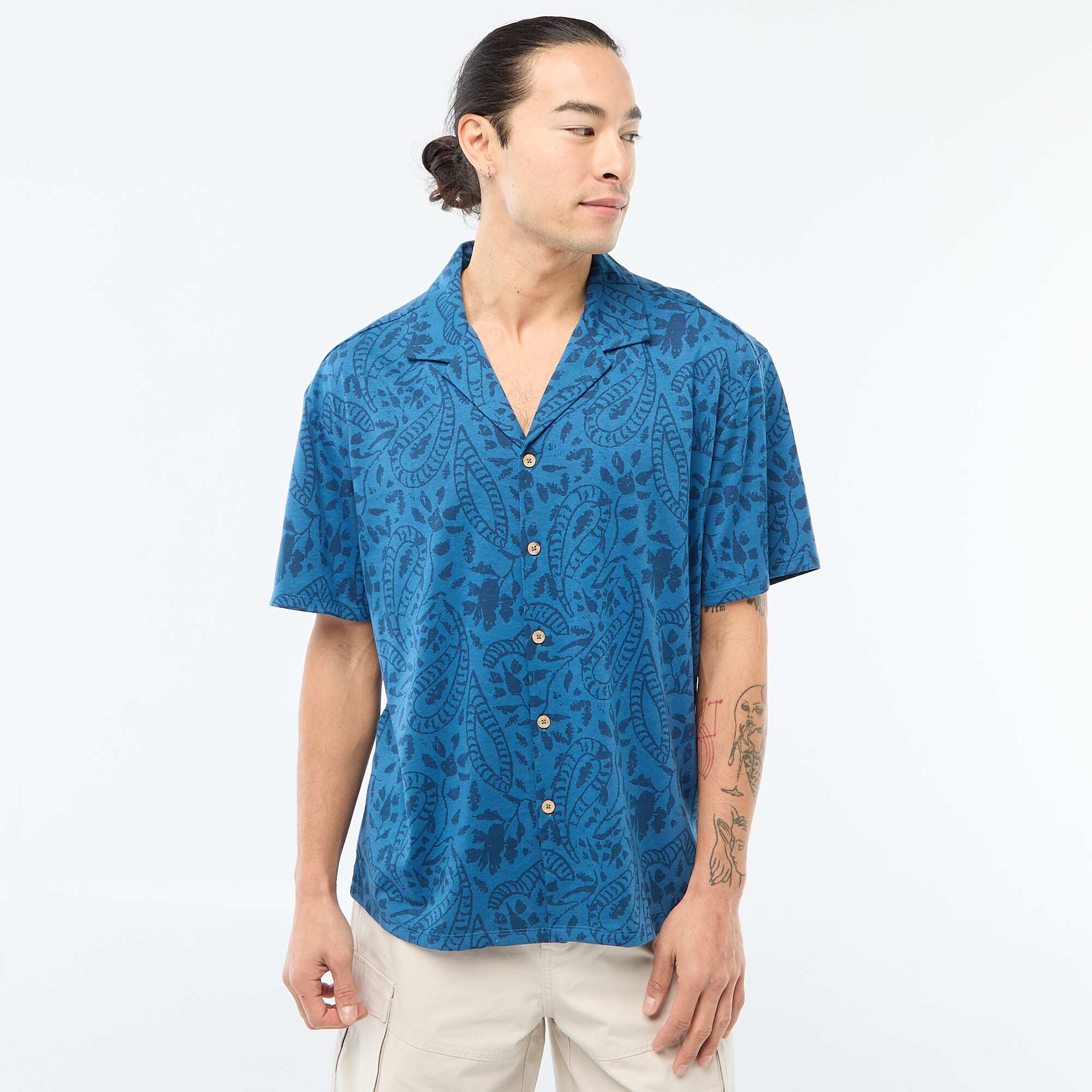 Short-Sleeved Patterned Shirt BLUE - Image 4