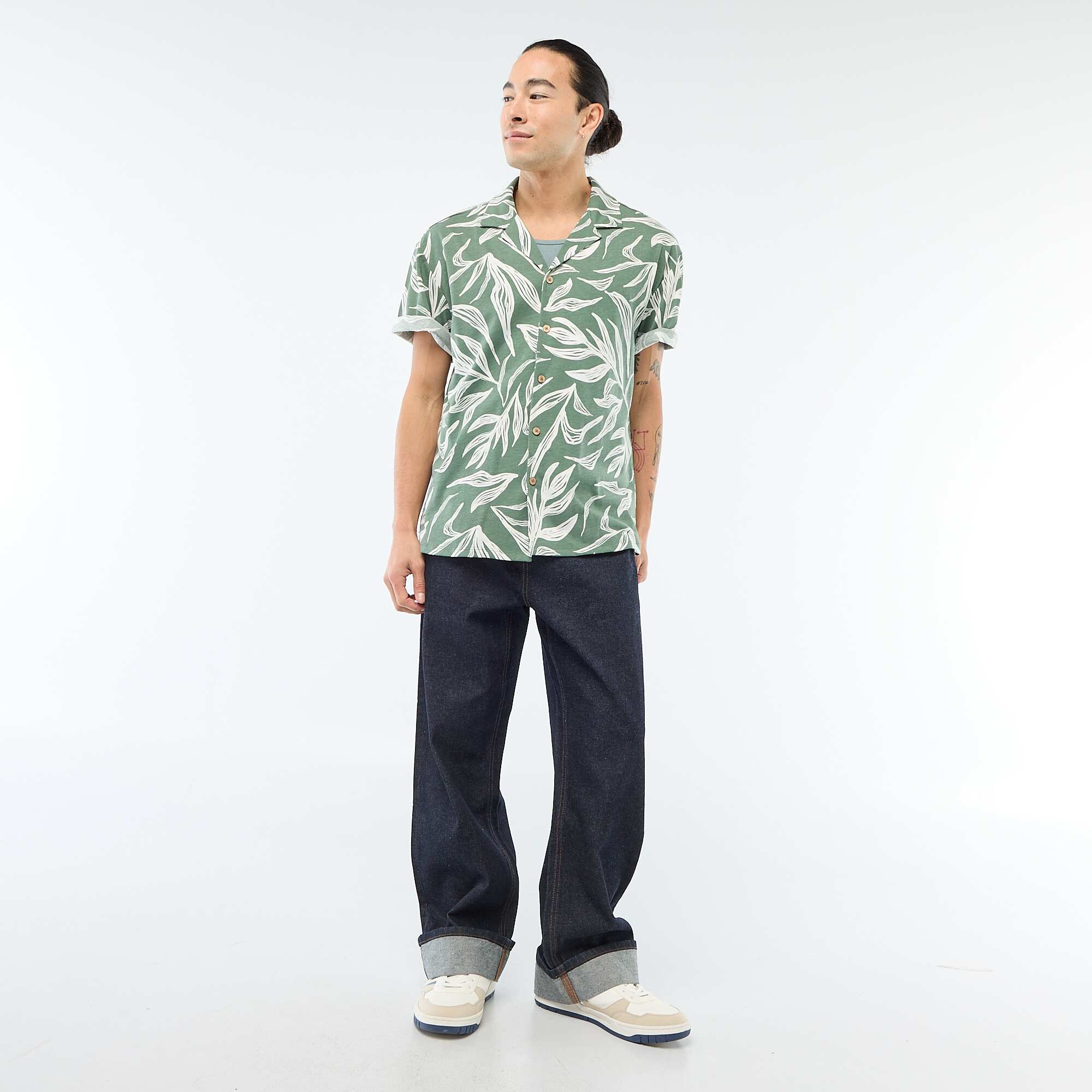 Short-Sleeved Patterned Shirt GREEN - Image 2