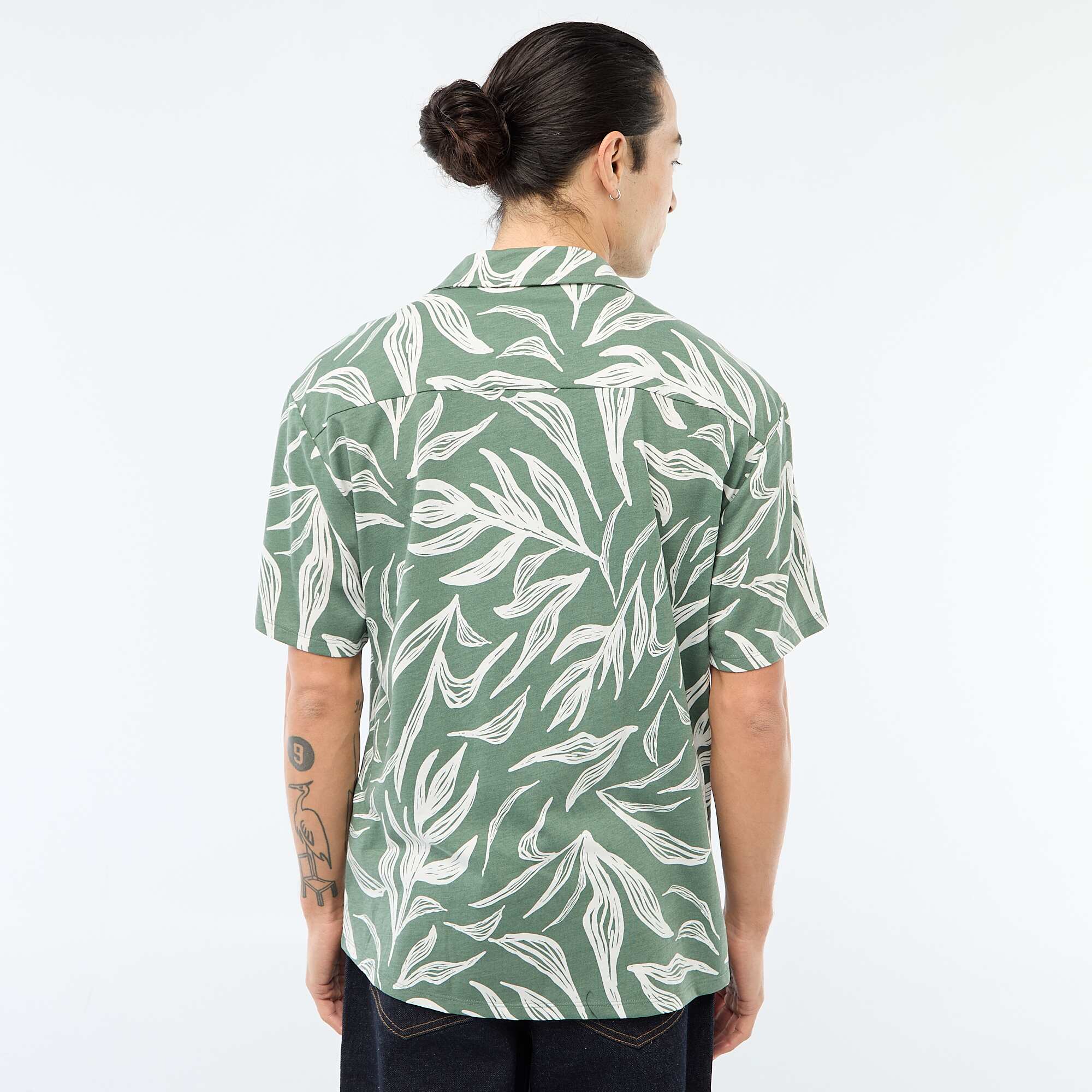 Short-Sleeved Patterned Shirt GREEN - Image 4