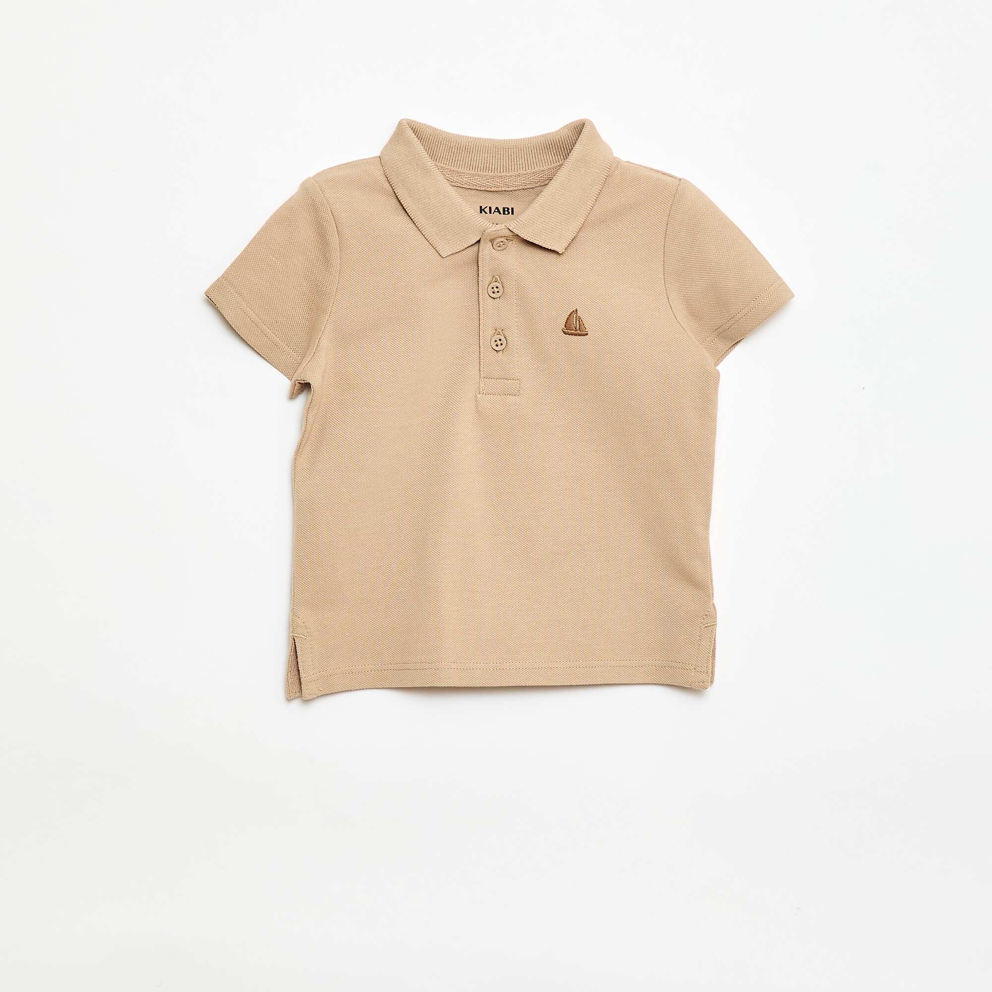 Short-Sleeved Piqué Cotton Polo Shirt BEIGE