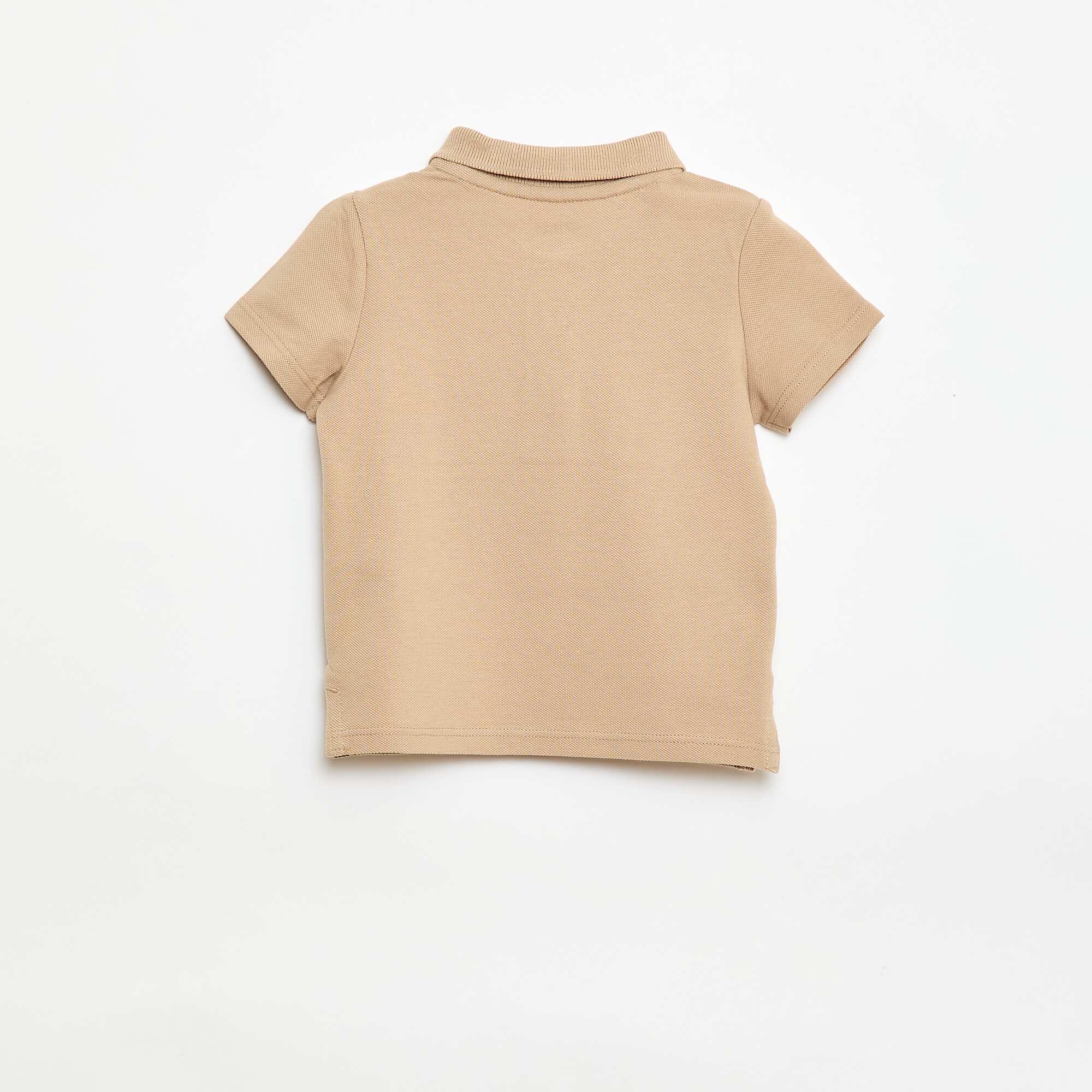 Short-Sleeved Piqué Cotton Polo Shirt BEIGE - Image 3