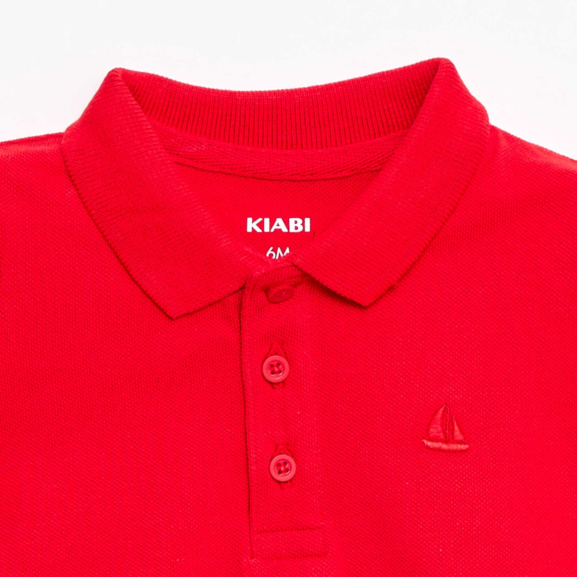 Short-Sleeved Piqué Cotton Polo Shirt RED - Image 2