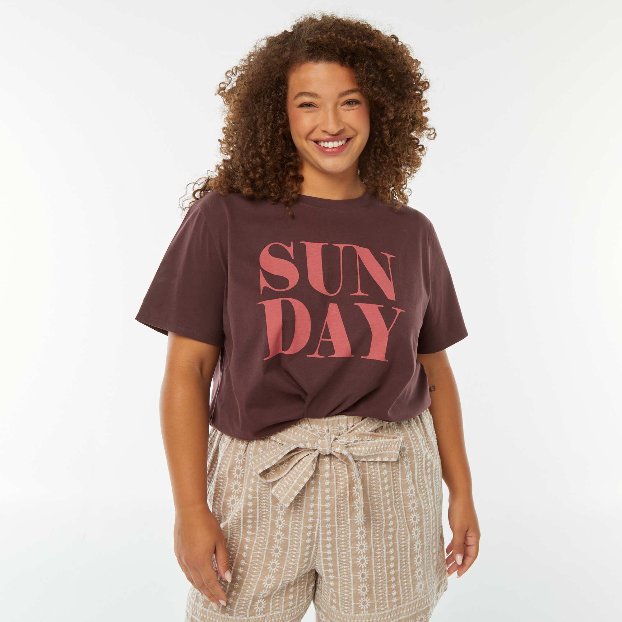 Short-sleeved printed T-shirt BROWN