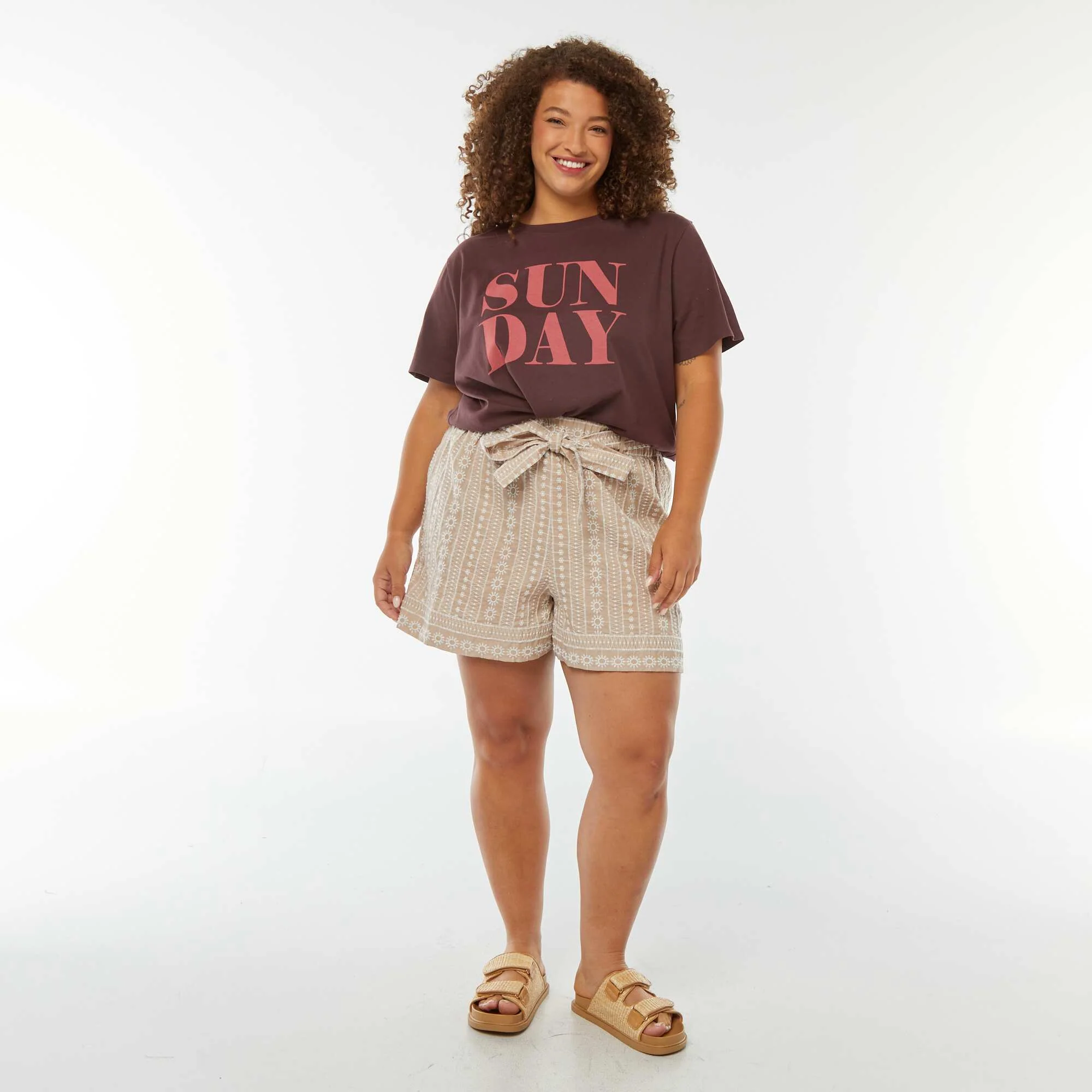 Short-sleeved printed T-shirt BROWN - Image 2