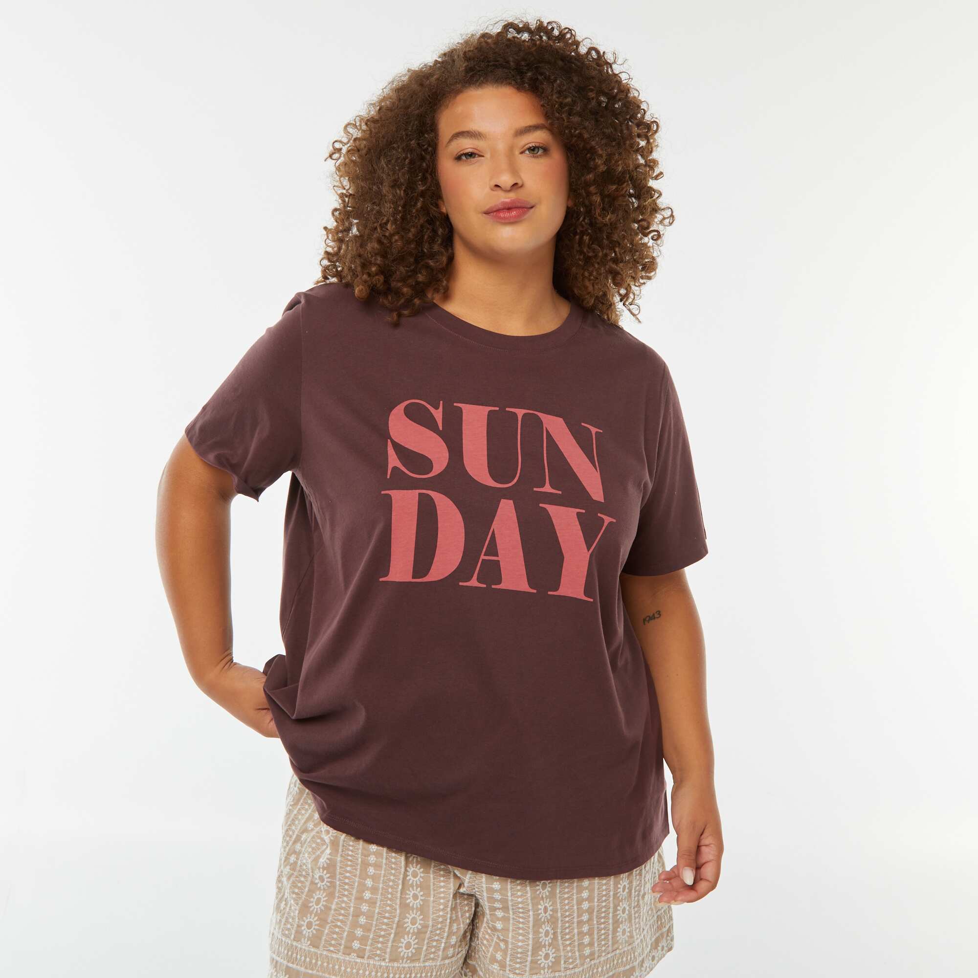 Short-sleeved printed T-shirt BROWN - Image 3