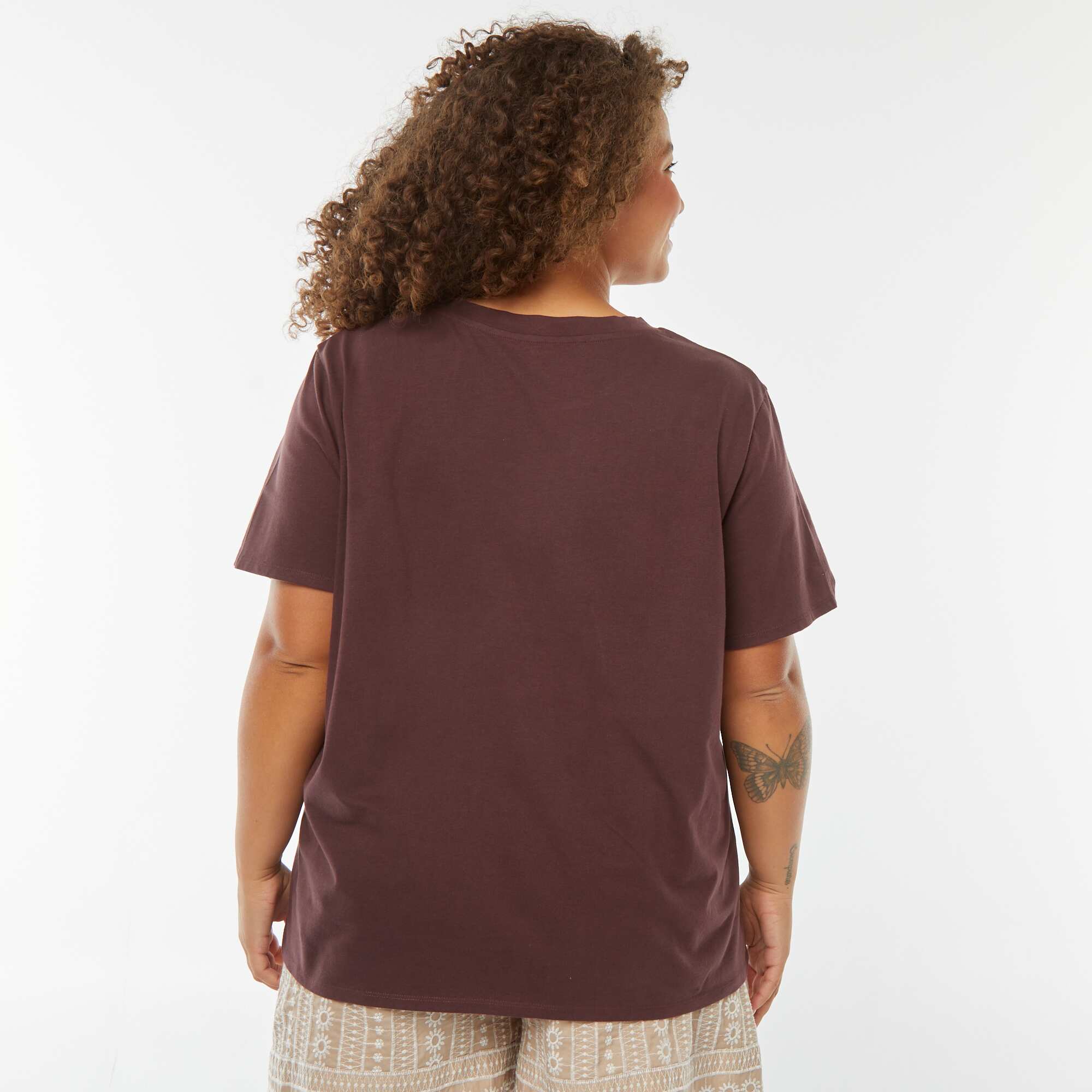 Short-sleeved printed T-shirt BROWN - Image 4