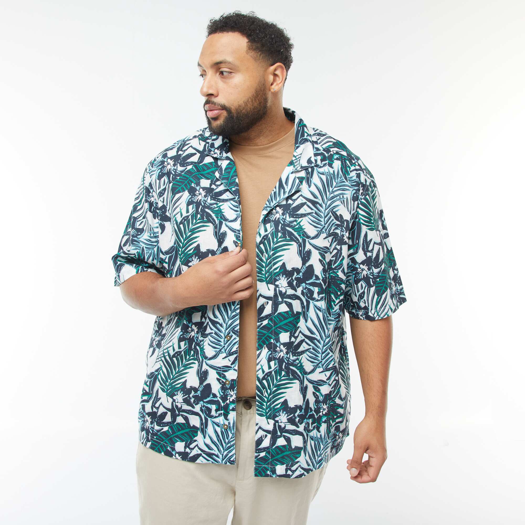 Short-sleeved shirt with floral pattern BLUE